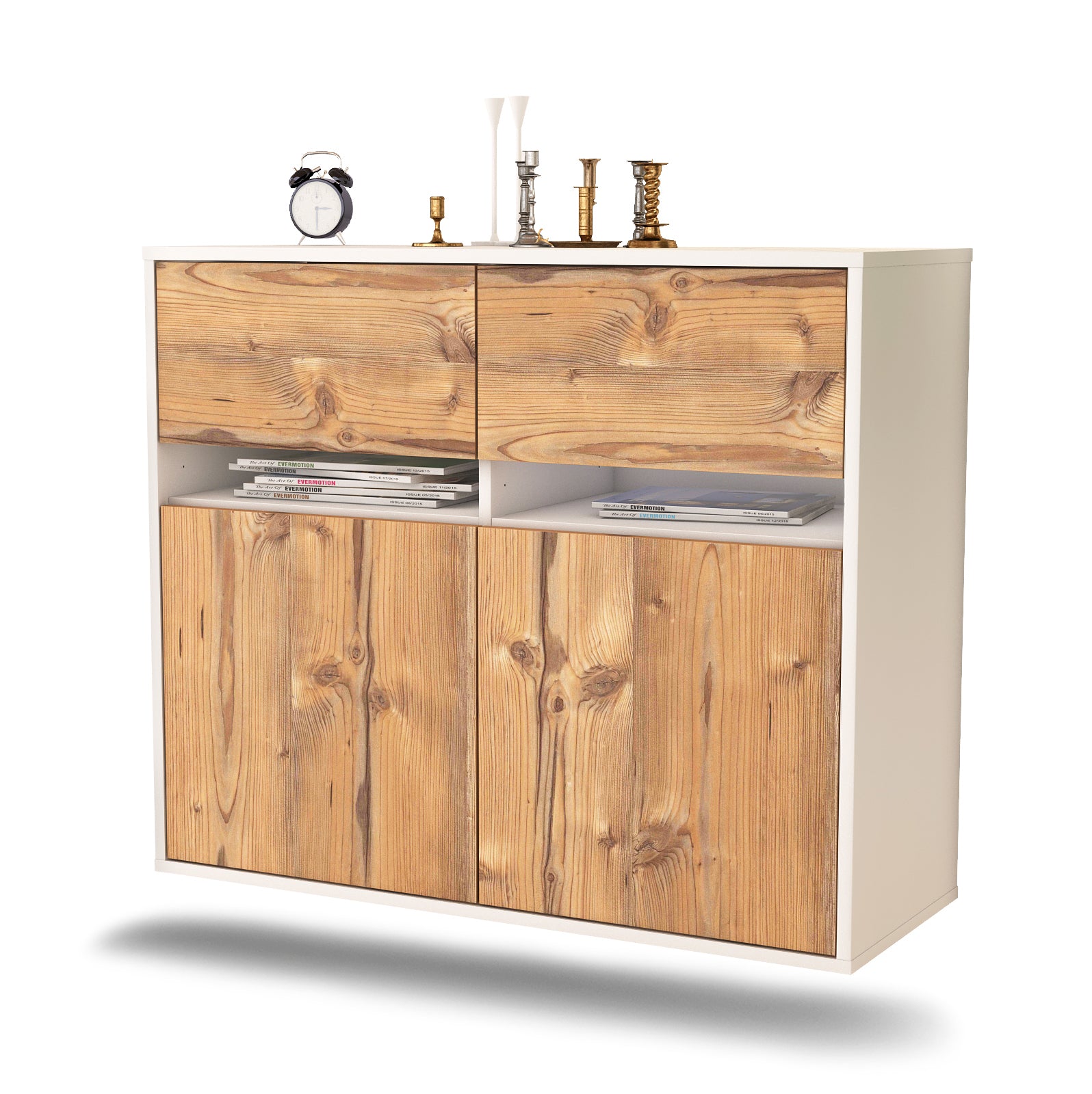 Sideboard - Brunilde - Design Holzdekor - Wandmontiert mit Push to open  92 cm Weiss