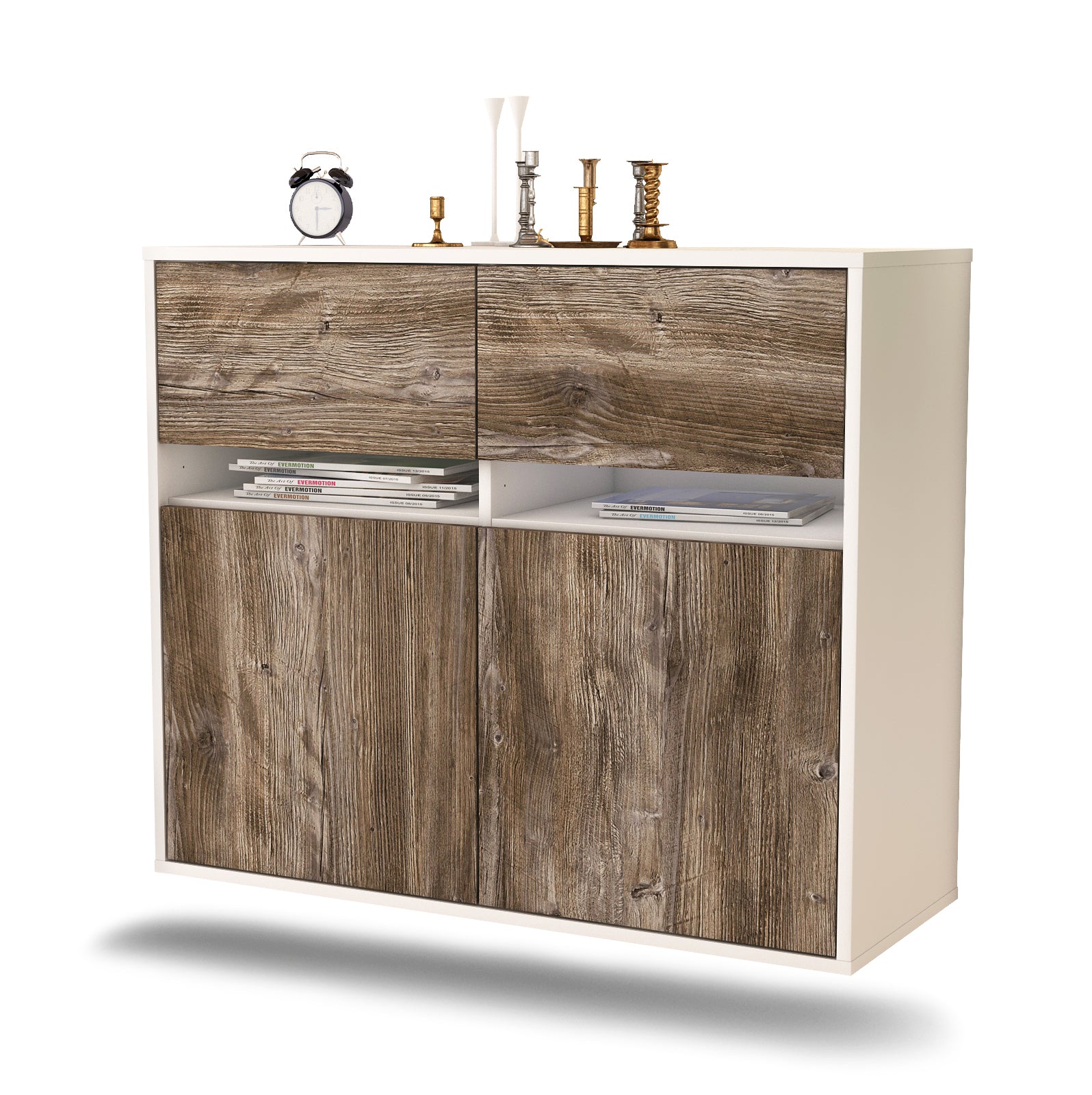 Sideboard - Brunilde - Design Holzdekor - Wandmontiert mit Push to open  92 cm Weiss