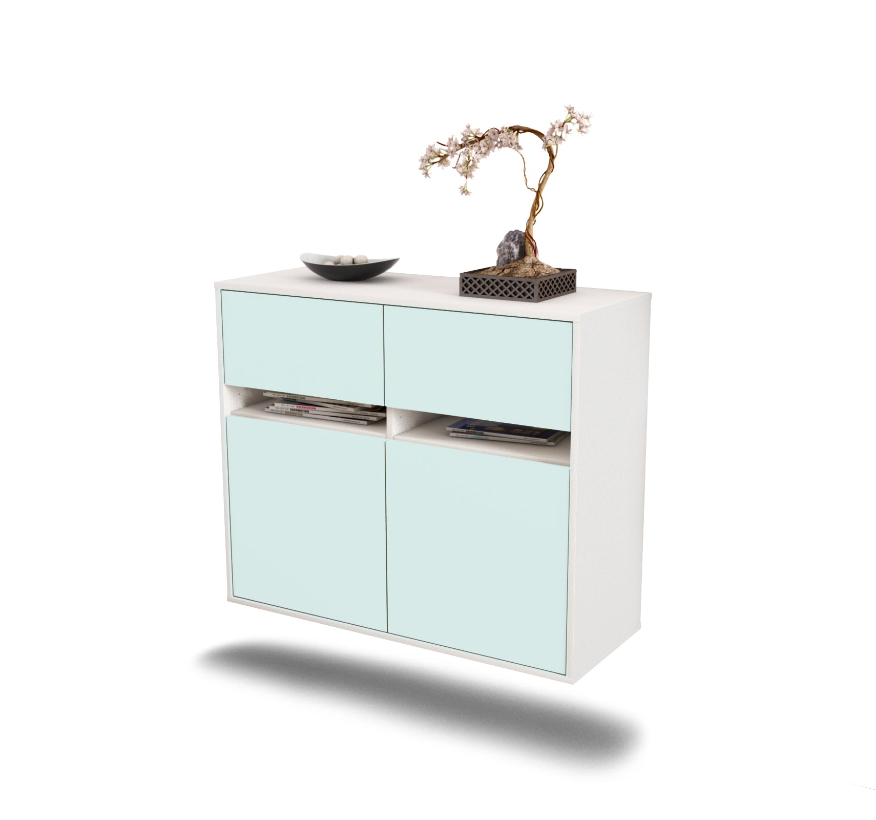 Sideboard - Brunilde - Design Farbakzent - Wandmontiert mit Push to open  92 cm Weiss