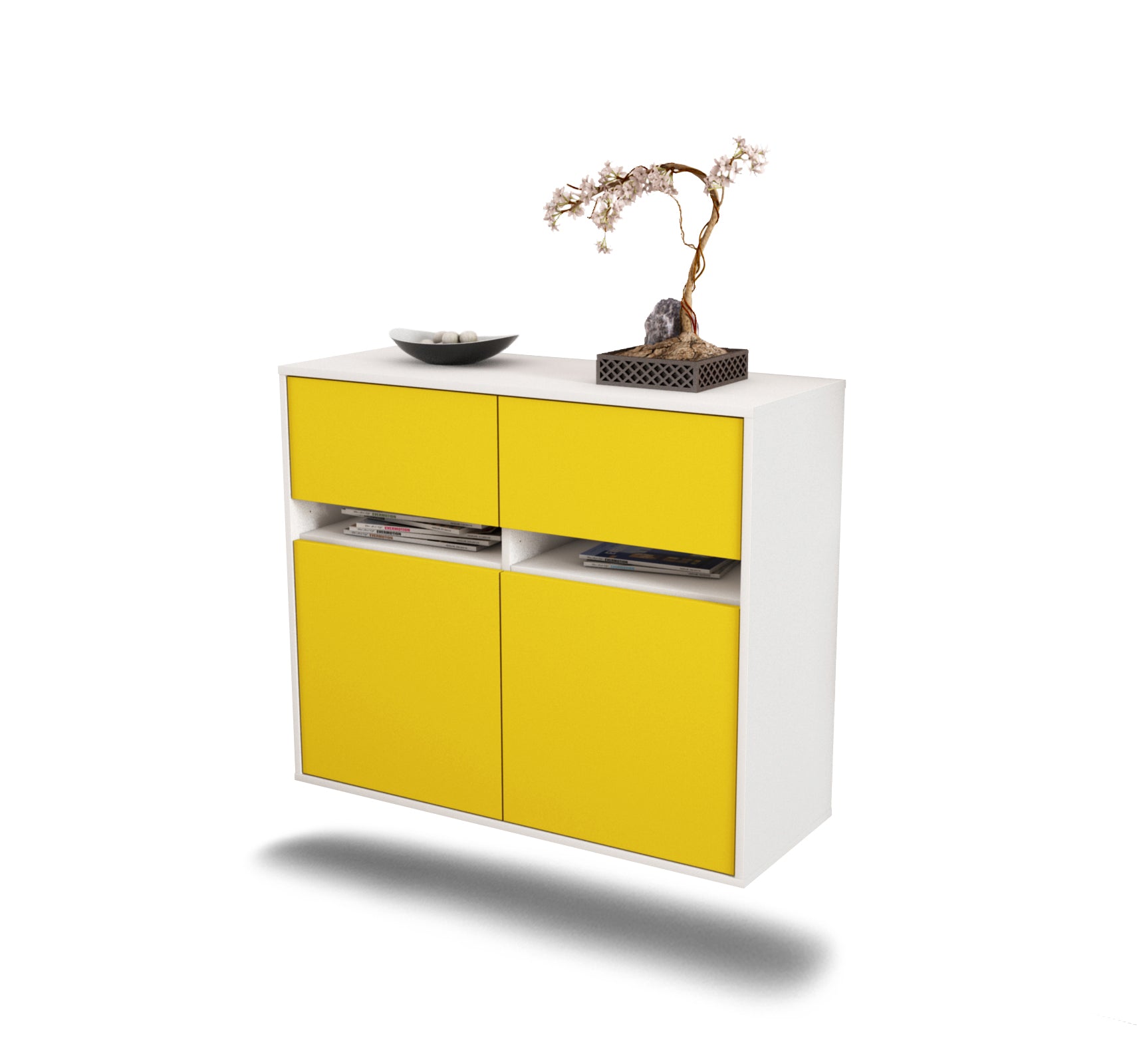 Sideboard - Brunilde - Design Farbakzent - Wandmontiert mit Push to open  92 cm Weiss