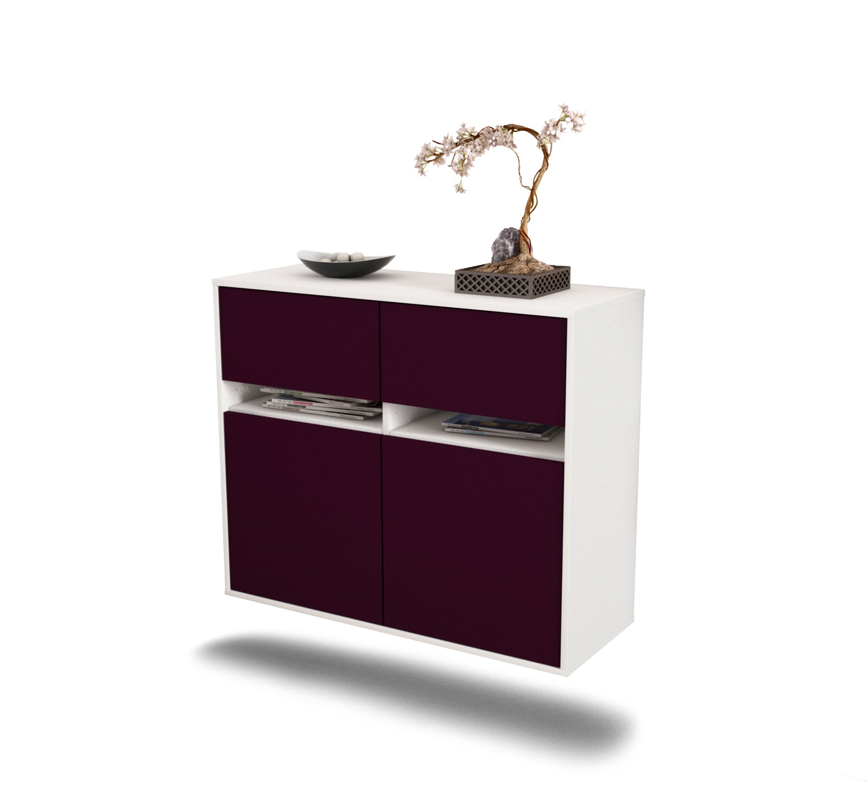 Sideboard - Brunilde - Design Farbakzent - Wandmontiert mit Push to open  92 cm Weiss