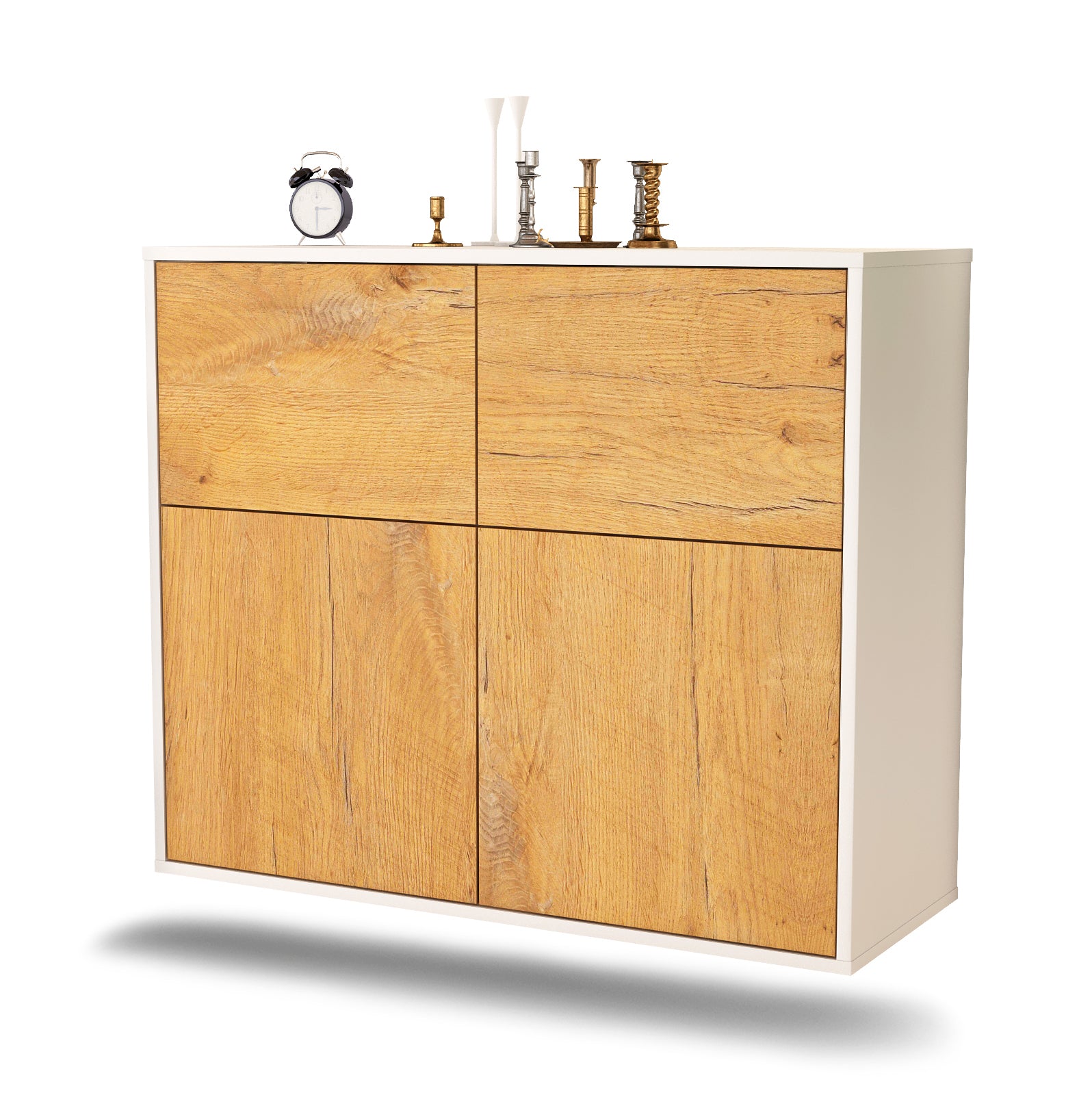 Sideboard - Calliope - Design Holzdekor - Wandmontiert mit Push to open  92 cm Weiss