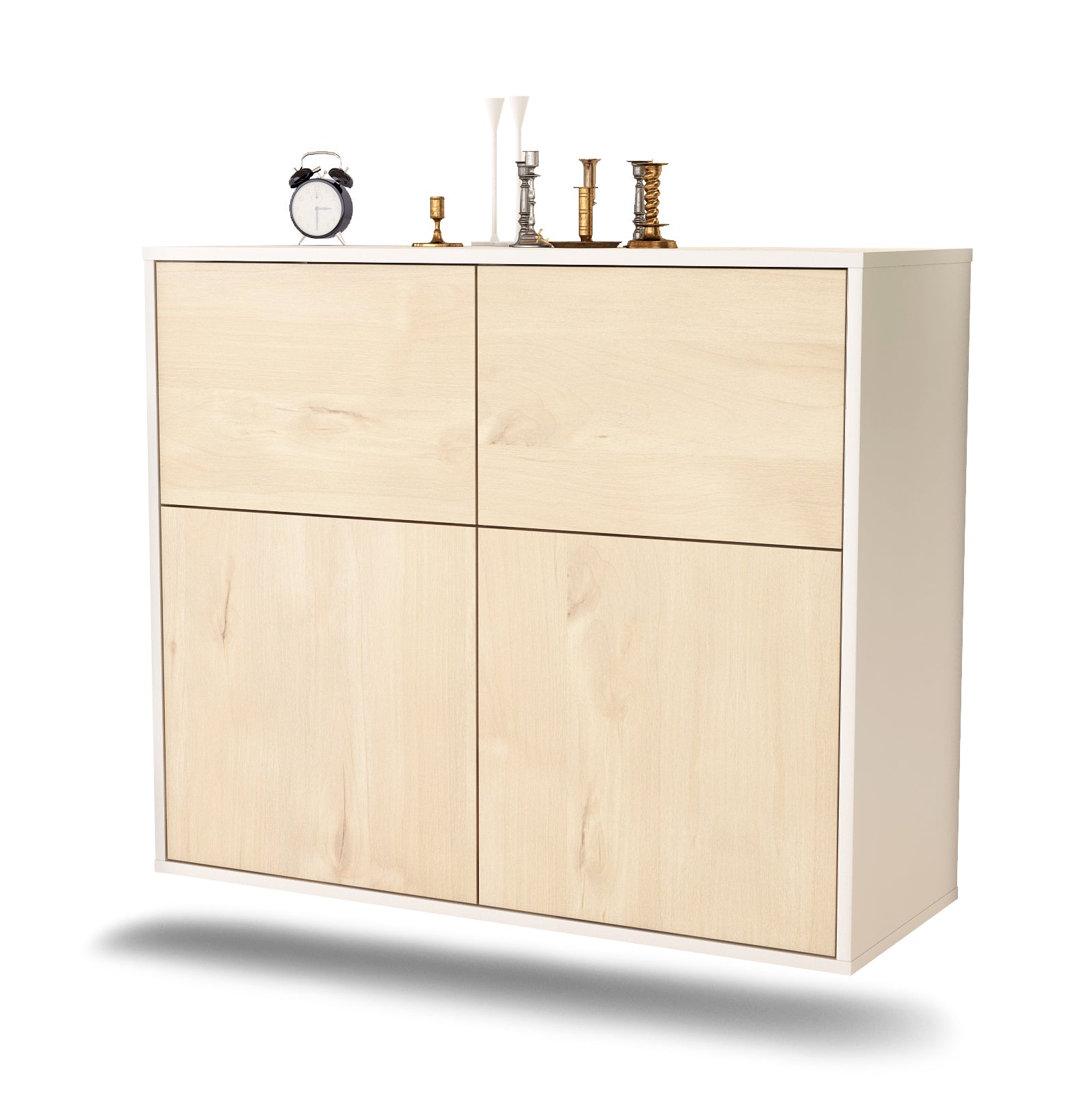 Sideboard - Calliope - Design Holzdekor - Wandmontiert mit Push to open  92 cm Weiss