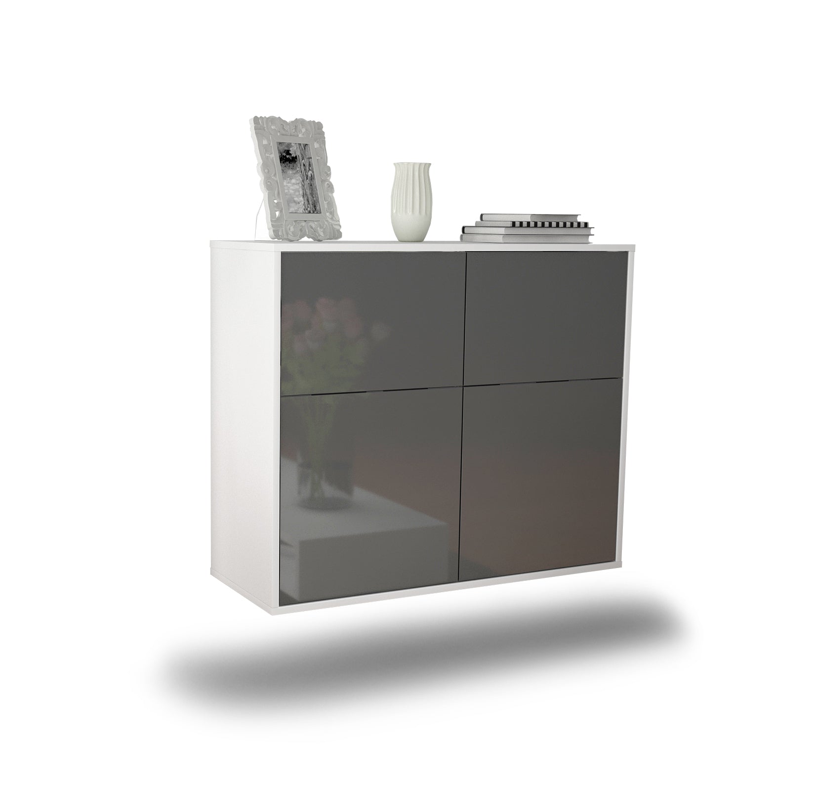 Sideboard - Calliope - Design Hochglanz - Wandmontiert mit Push to open  92 cm Weiss