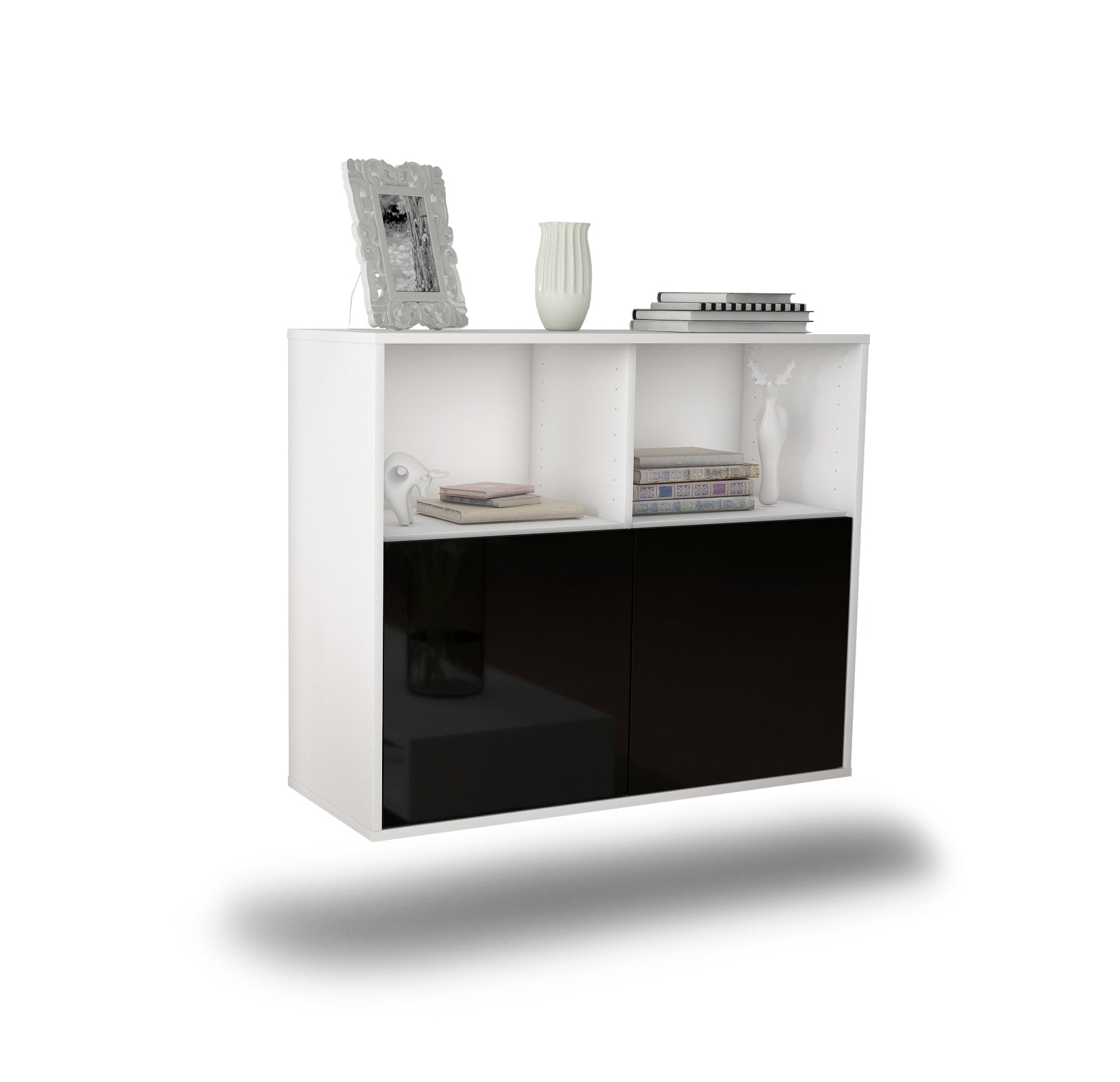 Sideboard - Camilla - Design Hochglanz - Wandmontiert mit Push to open  92 cm Weiss