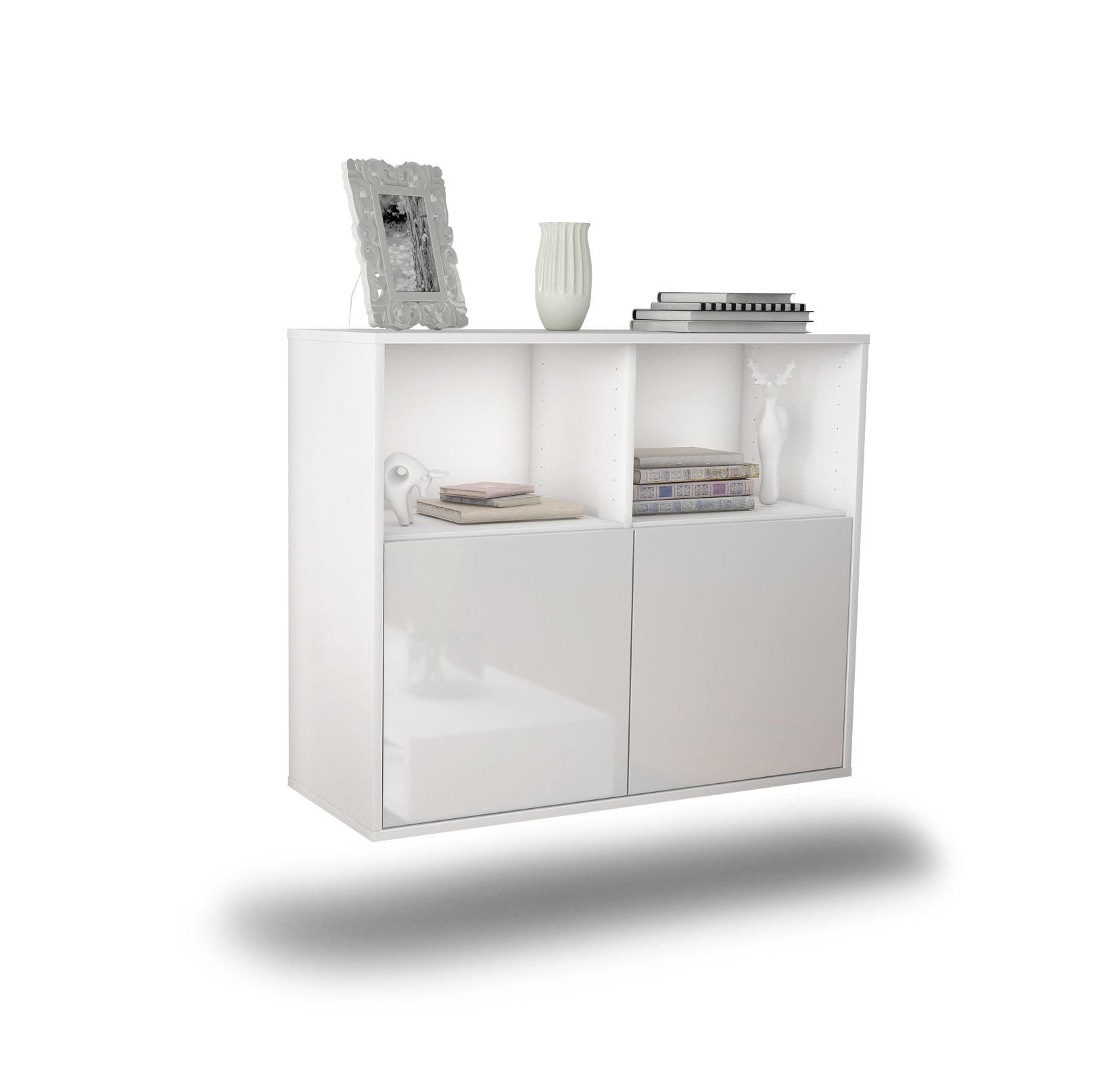 Sideboard - Camilla - Design Hochglanz - Wandmontiert mit Push to open  92 cm Weiss