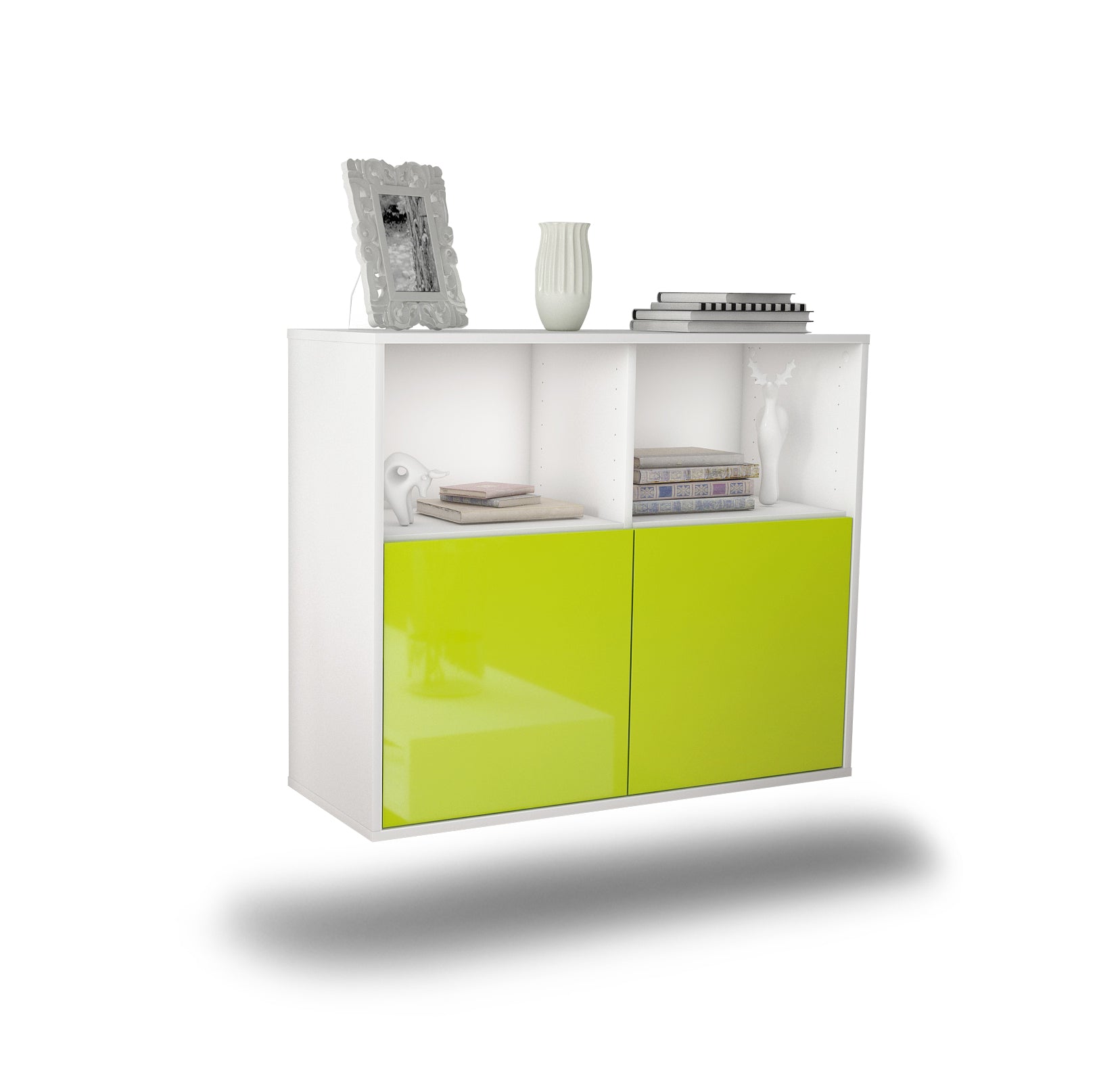 Sideboard - Camilla - Design Hochglanz - Wandmontiert mit Push to open  92 cm Weiss