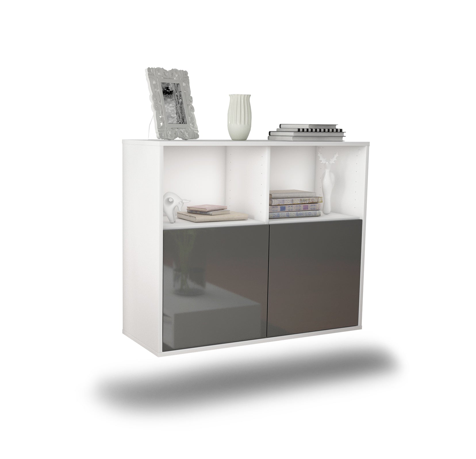 Sideboard - Camilla - Design Hochglanz - Wandmontiert mit Push to open  92 cm Weiss