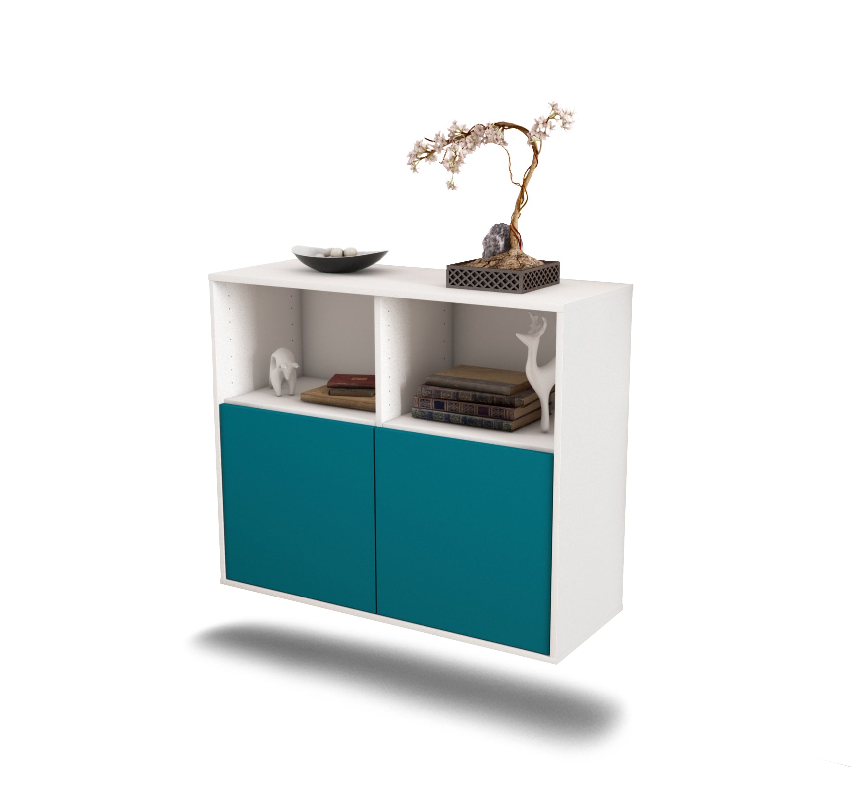 Sideboard - Camilla - Design Farbakzent - Wandmontiert mit Push to open  92 cm Weiss