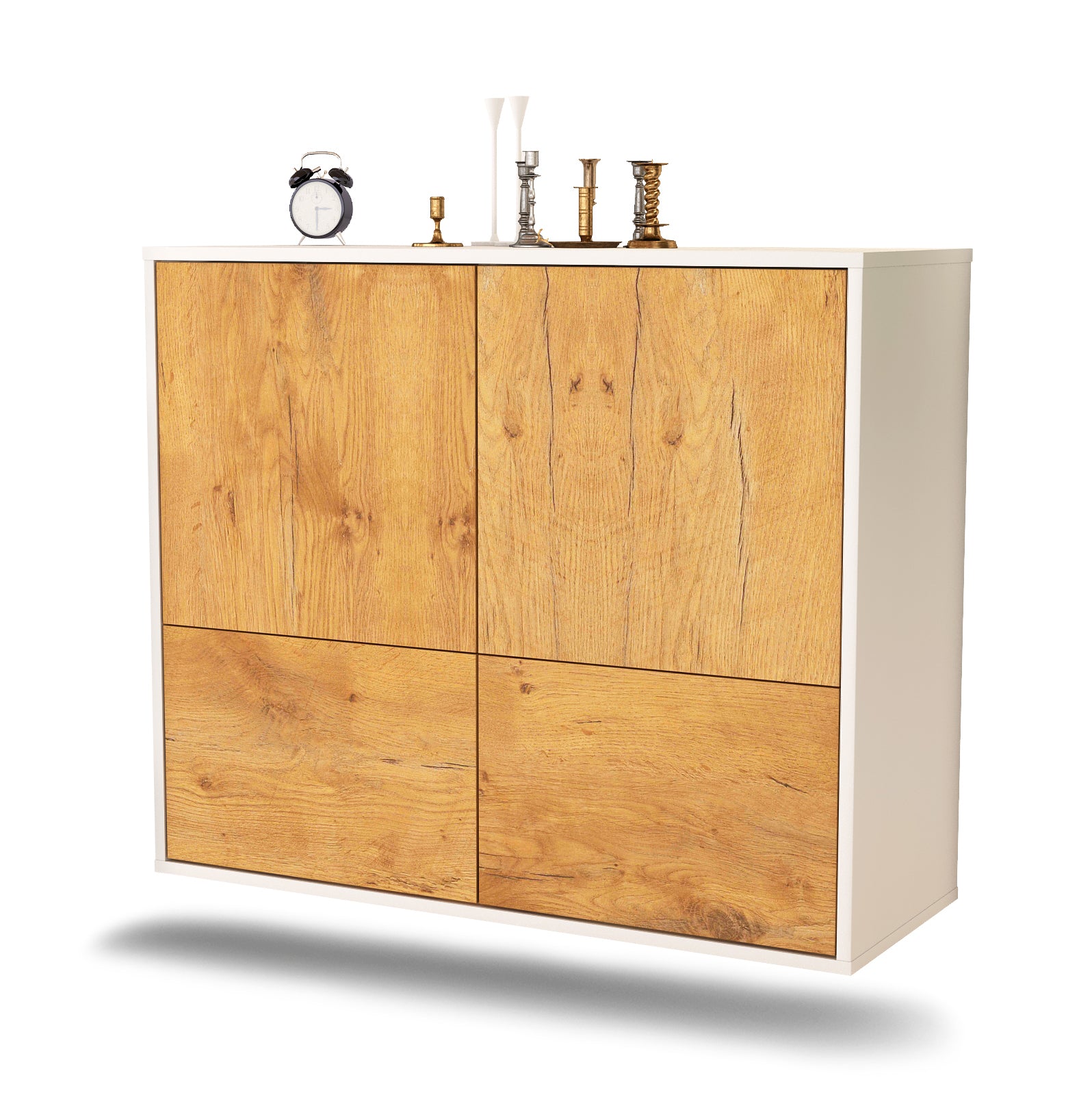 Sideboard - Cara - Design Holzdekor - Wandmontiert mit Push to open  92 cm Weiss