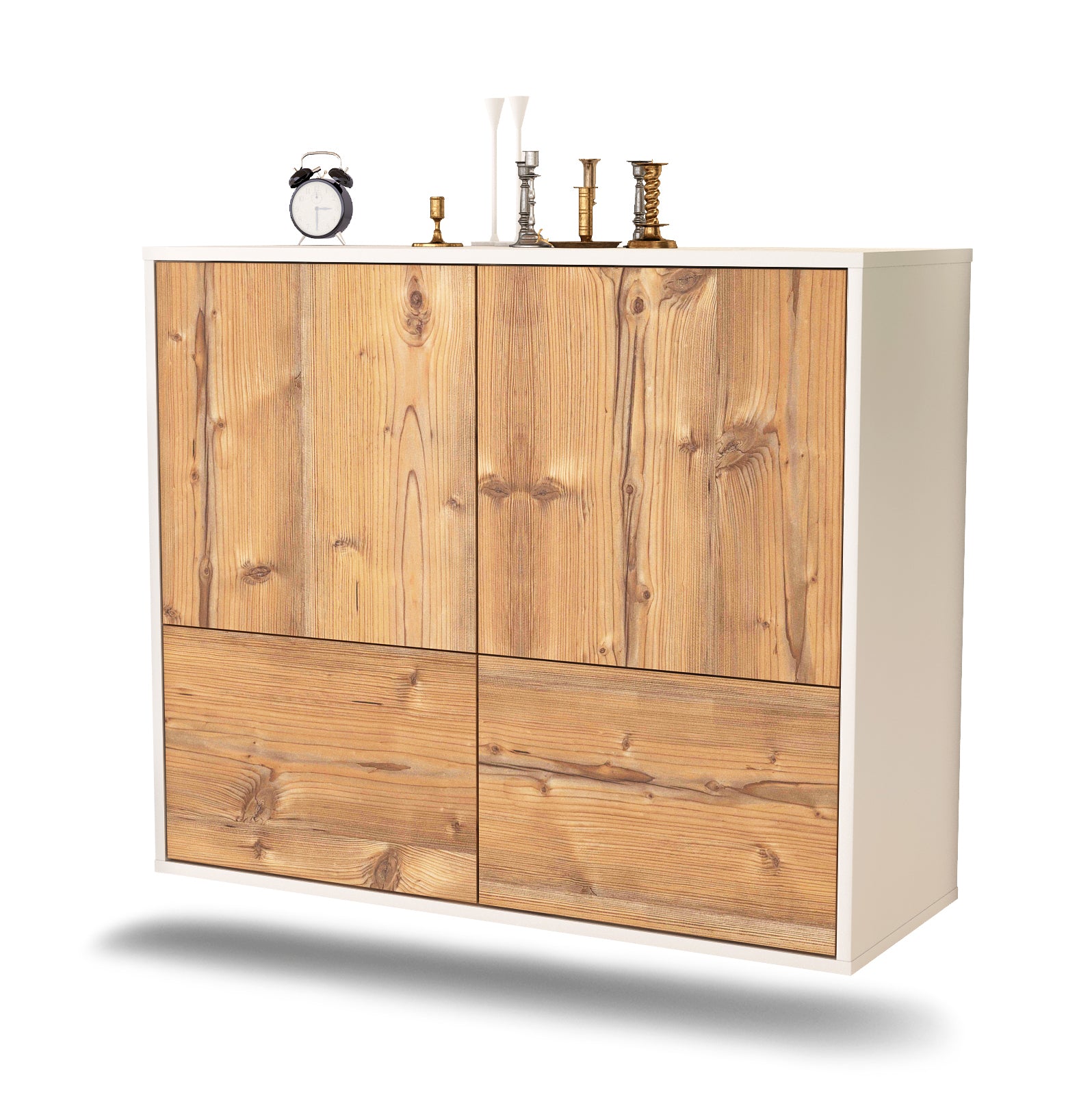 Sideboard - Cara - Design Holzdekor - Wandmontiert mit Push to open  92 cm Weiss