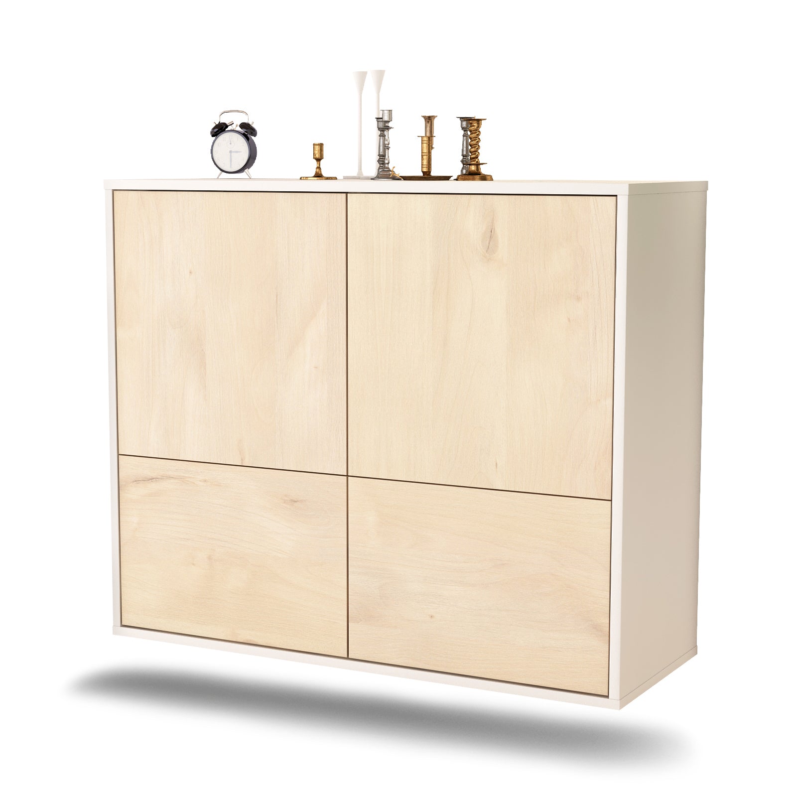 Sideboard - Cara - Design Holzdekor - Wandmontiert mit Push to open  92 cm Weiss