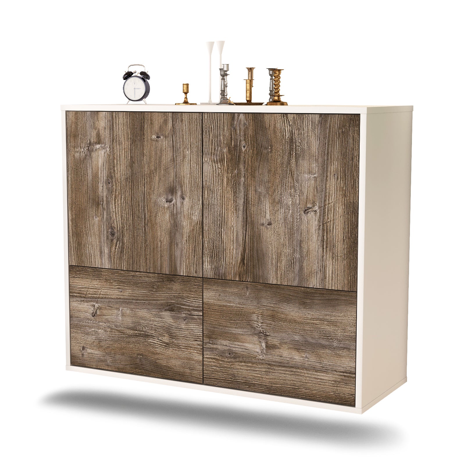 Sideboard - Cara - Design Holzdekor - Wandmontiert mit Push to open  92 cm Weiss