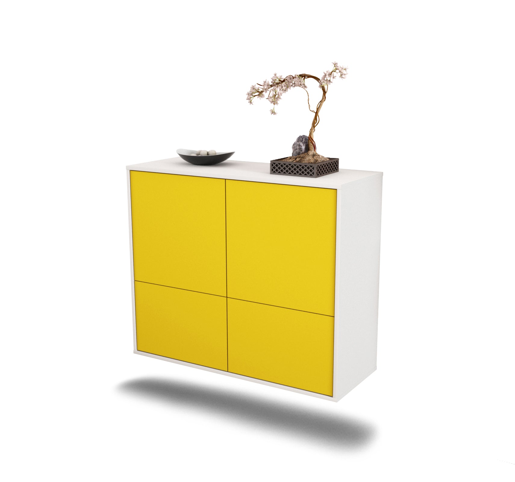 Sideboard - Cara - Design Farbakzent - Wandmontiert mit Push to open  92 cm Weiss