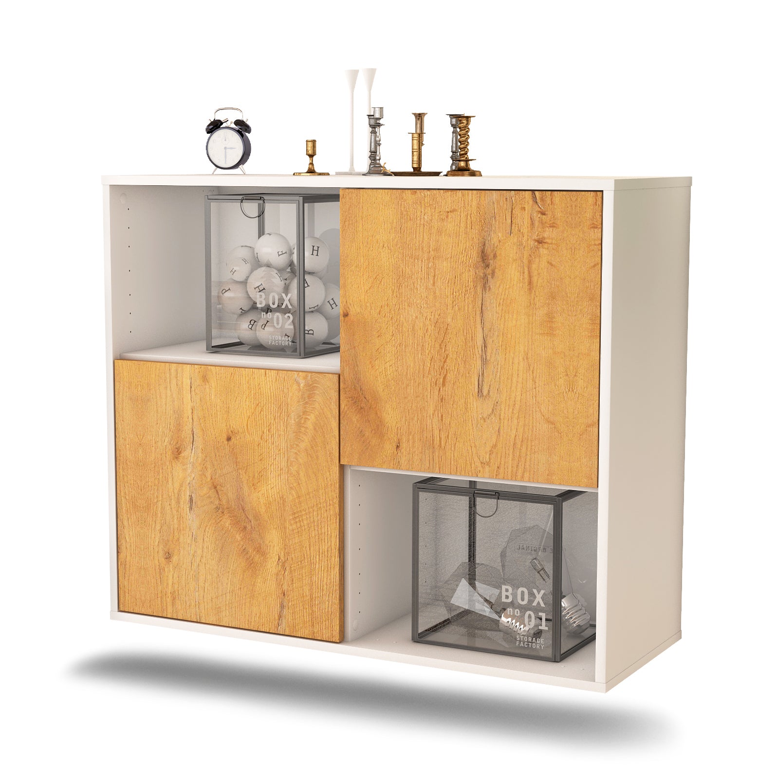 Sideboard - Caralina - Design Holzdekor - Wandmontiert mit Push to open  92 cm Weiss