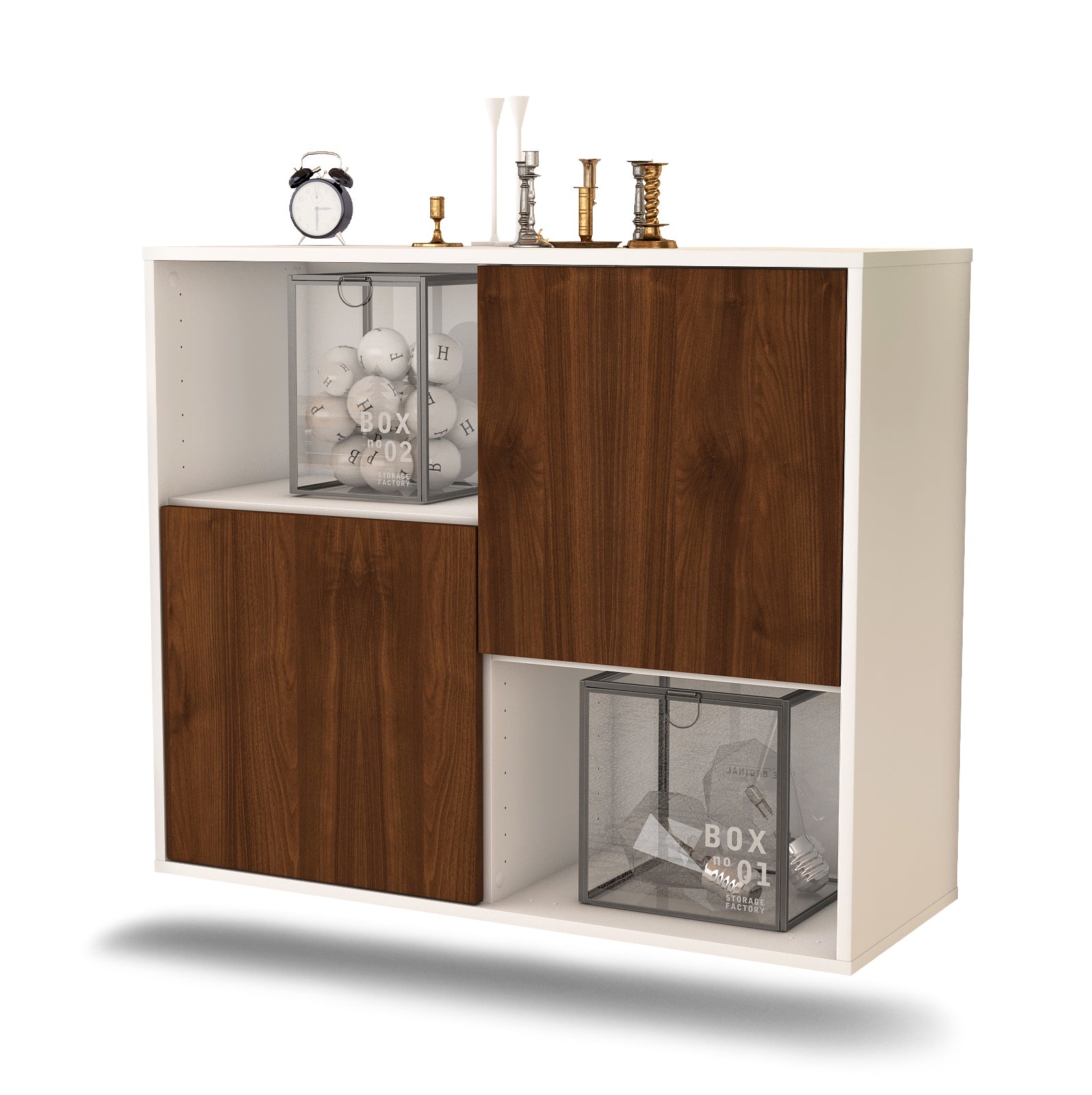 Sideboard - Caralina - Design Holzdekor - Wandmontiert mit Push to open  92 cm Weiss