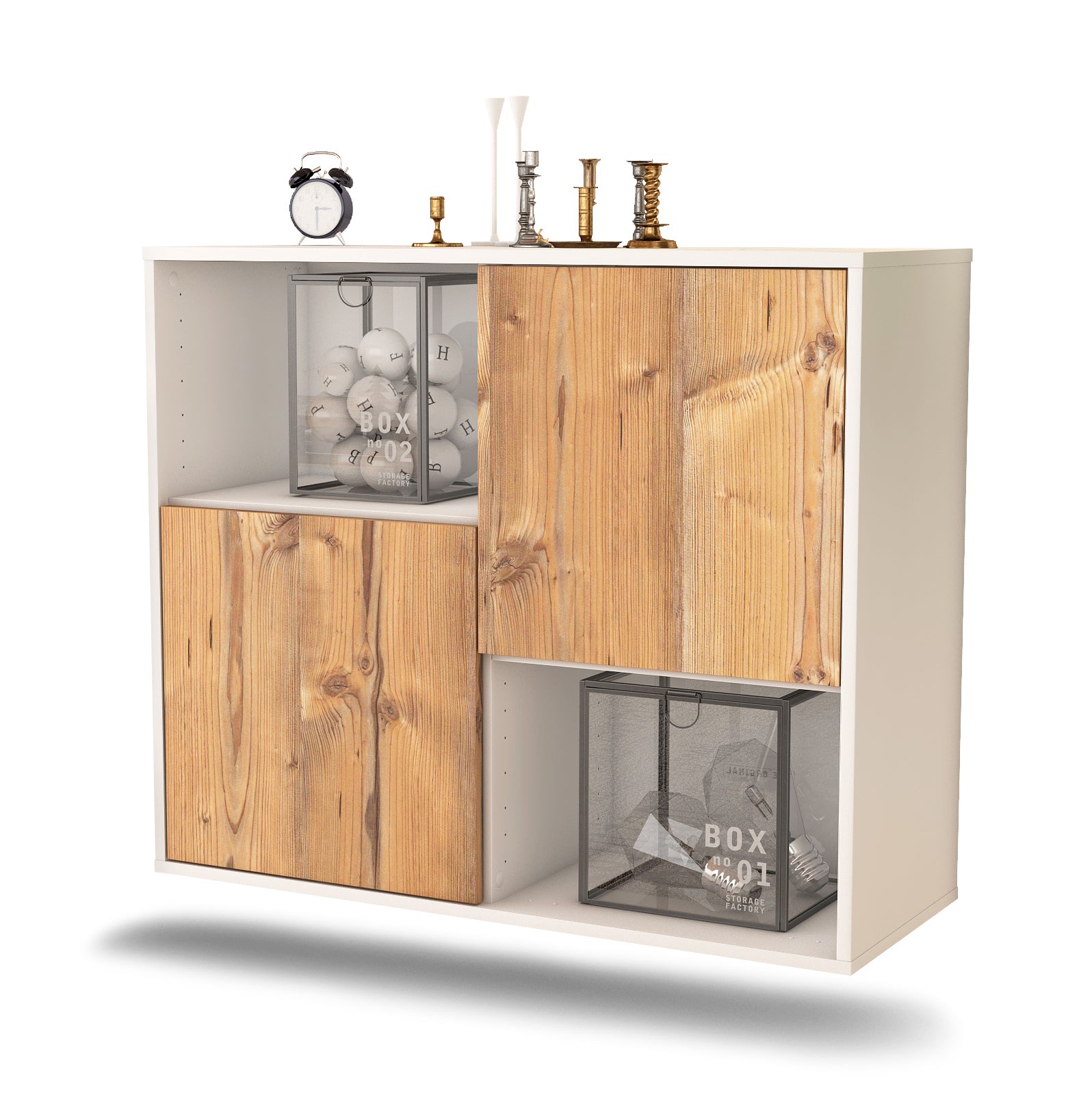 Sideboard - Caralina - Design Holzdekor - Wandmontiert mit Push to open  92 cm Weiss