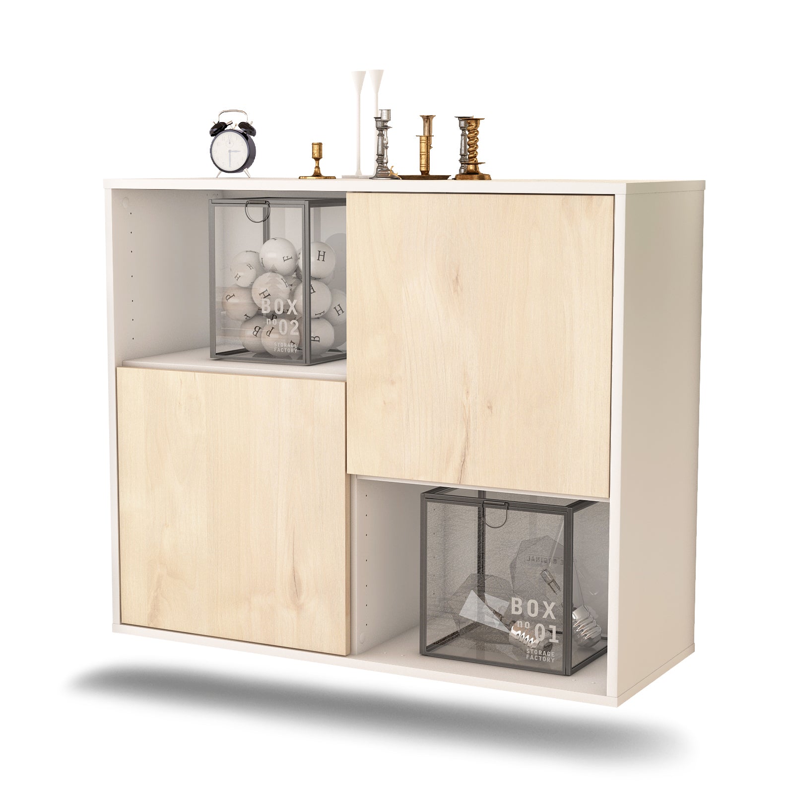 Sideboard - Caralina - Design Holzdekor - Wandmontiert mit Push to open  92 cm Weiss