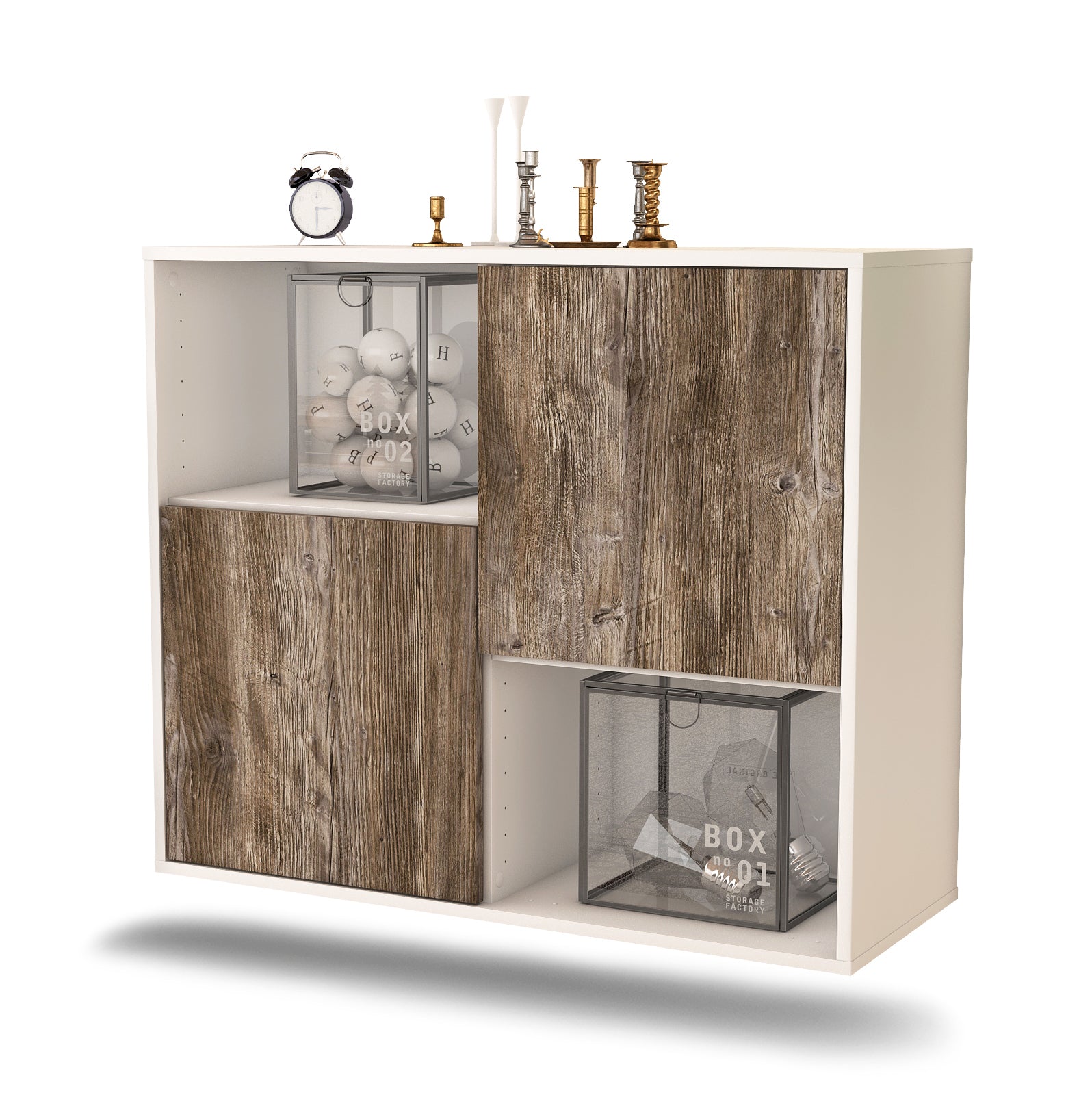 Sideboard - Caralina - Design Holzdekor - Wandmontiert mit Push to open  92 cm Weiss