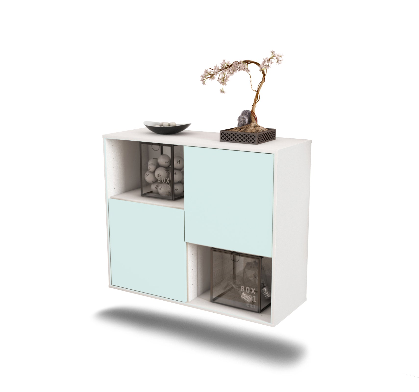 Sideboard - Caralina - Design Farbakzent - Wandmontiert mit Push to open  92 cm Weiss