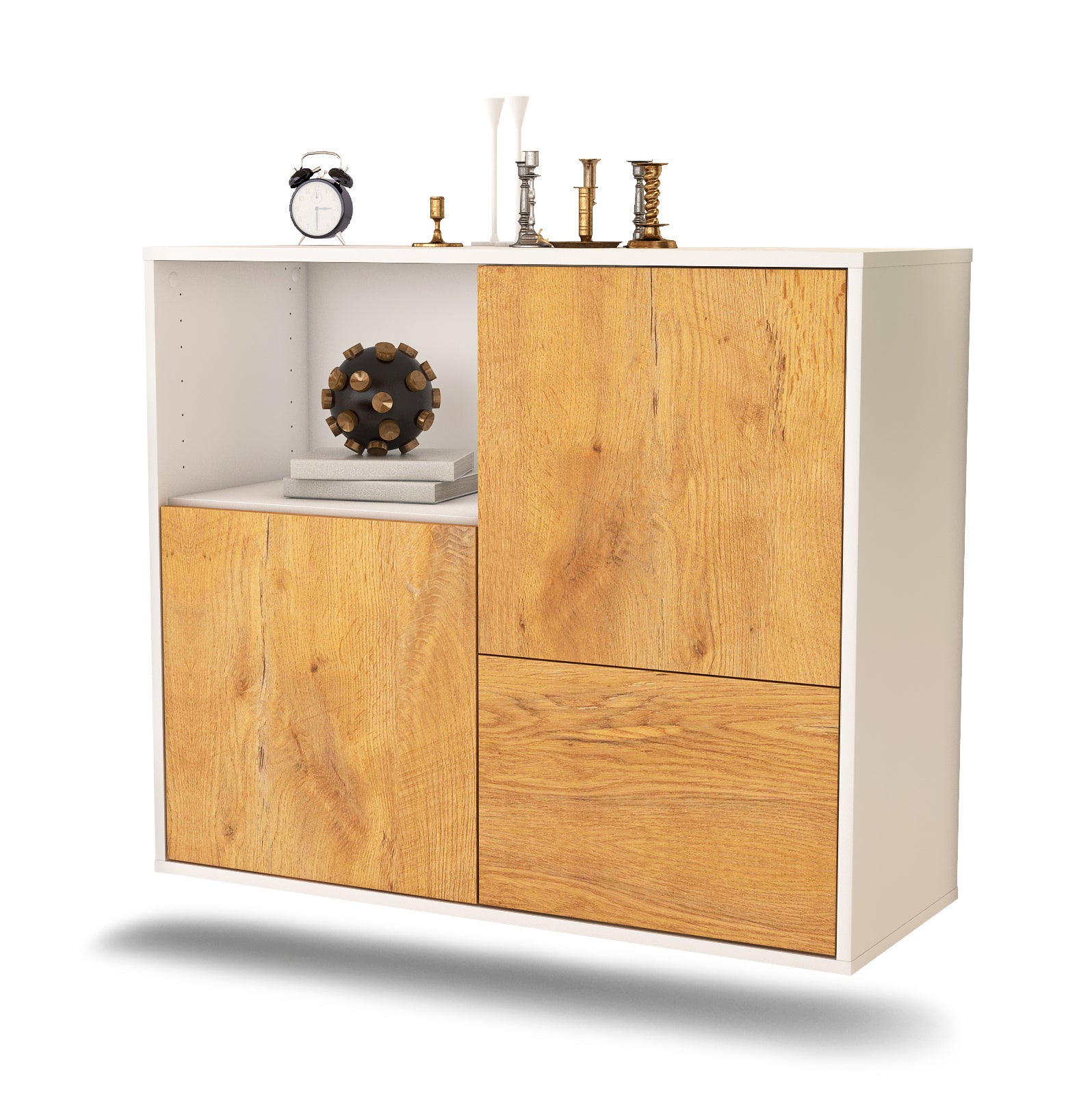 Sideboard - Carina - Design Holzdekor - Wandmontiert mit Push to open  92 cm Weiss