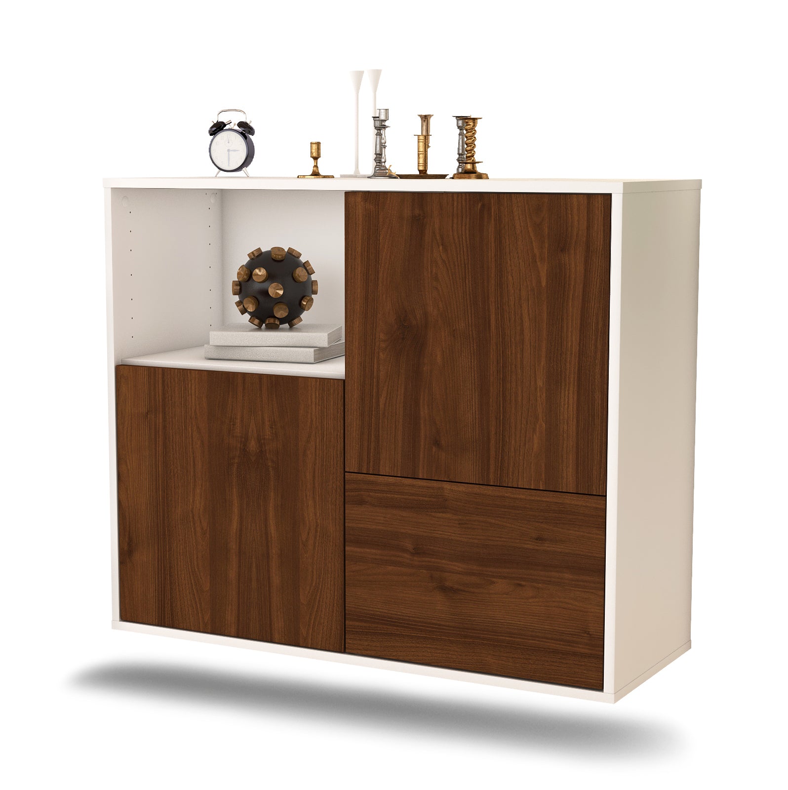 Sideboard - Carina - Design Holzdekor - Wandmontiert mit Push to open  92 cm Weiss