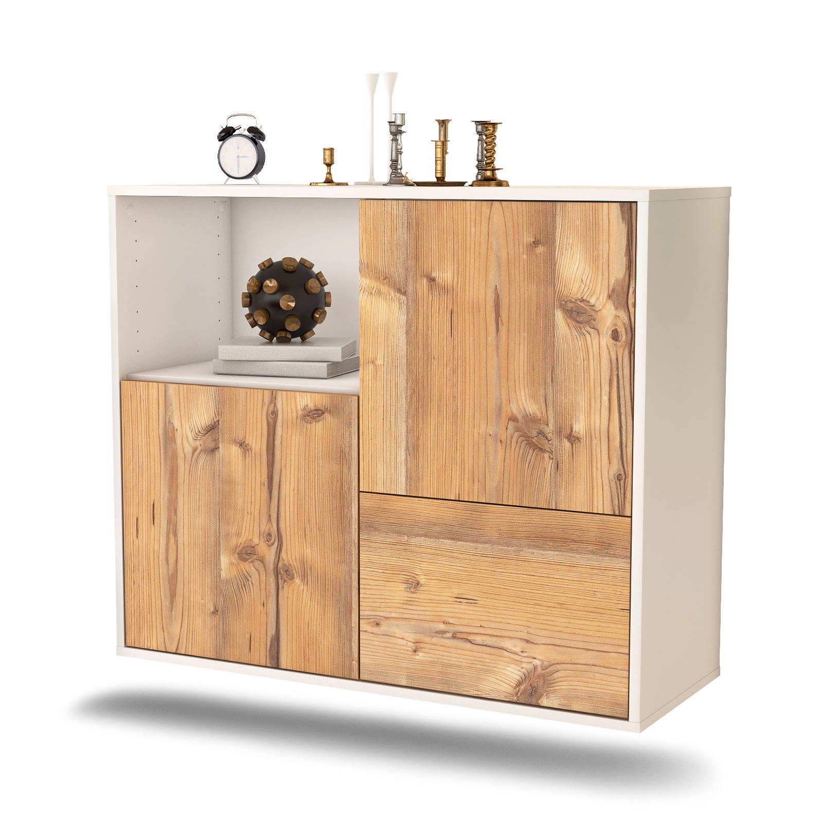 Sideboard - Carina - Design Holzdekor - Wandmontiert mit Push to open  92 cm Weiss