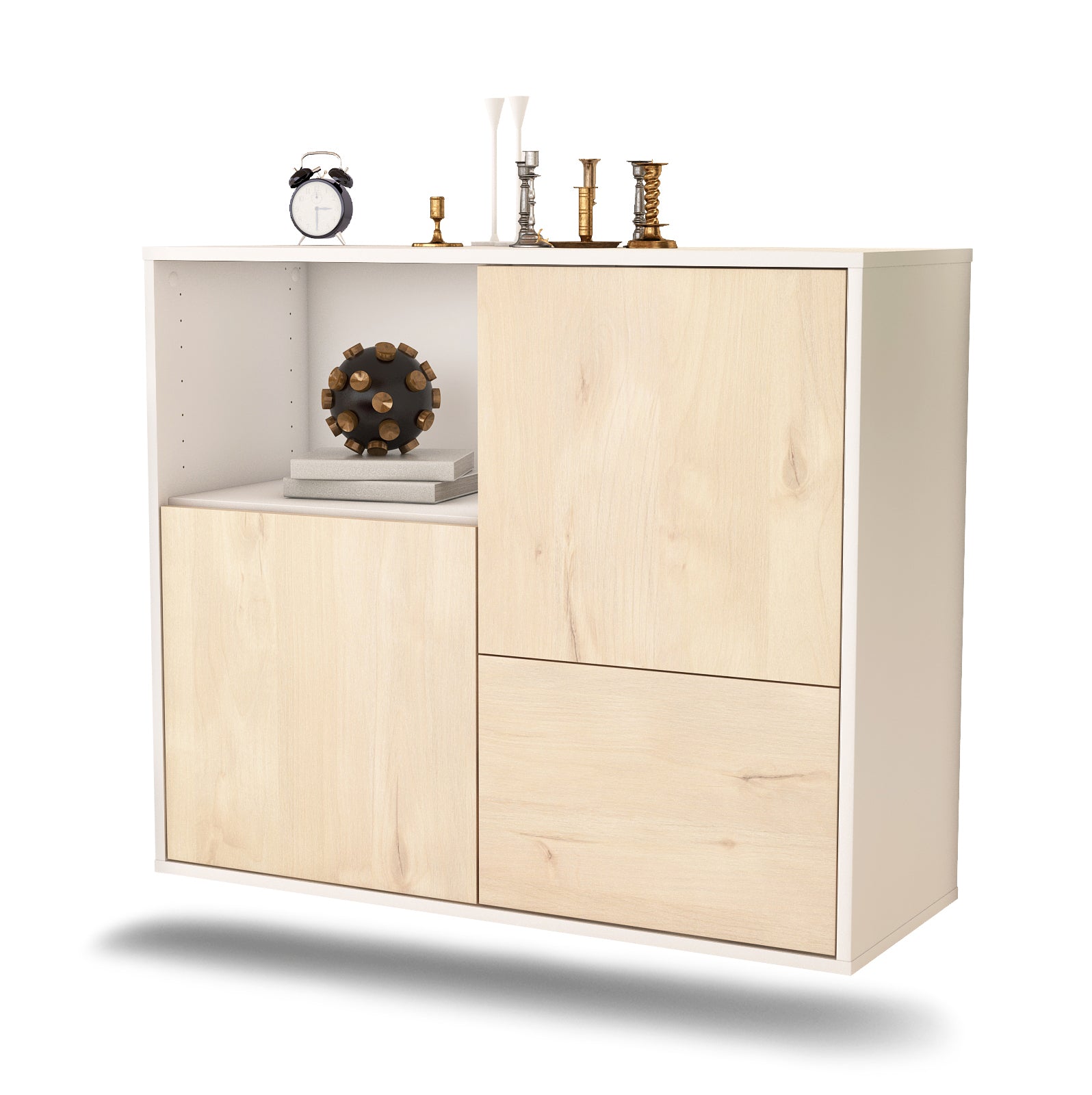 Sideboard - Carina - Design Holzdekor - Wandmontiert mit Push to open  92 cm Weiss