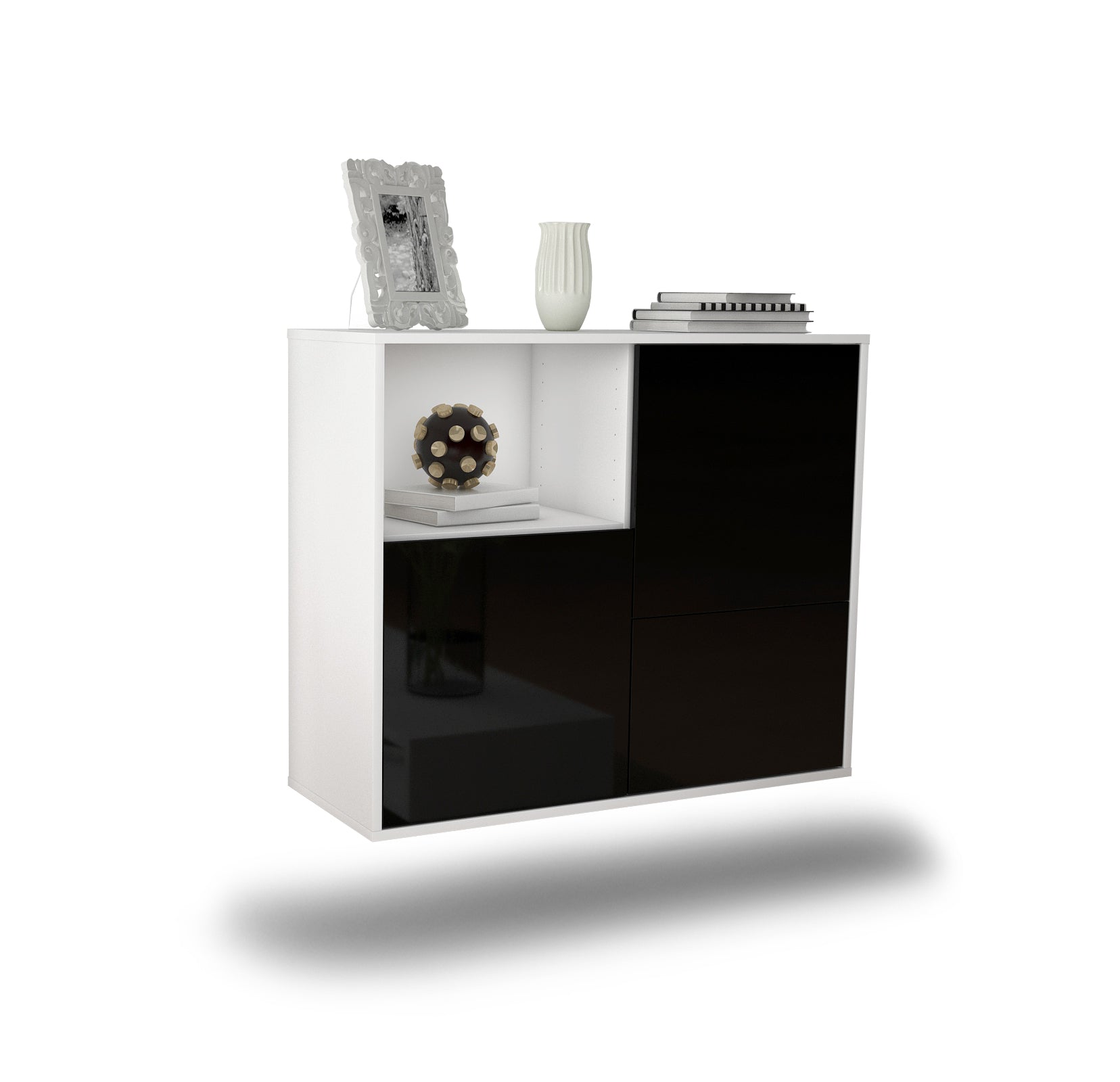 Sideboard - Carina - Design Hochglanz - Wandmontiert mit Push to open  92 cm Weiss