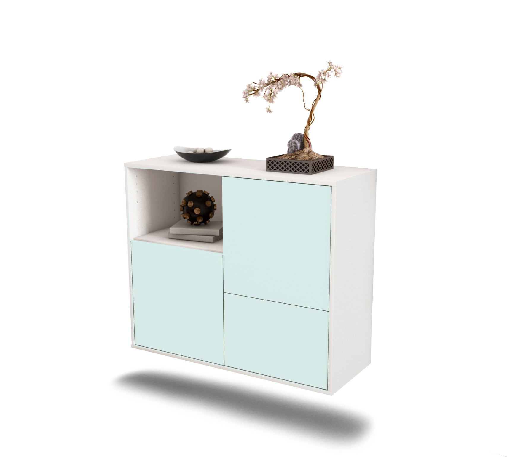 Sideboard - Carina - Design Farbakzent - Wandmontiert mit Push to open  92 cm Weiss