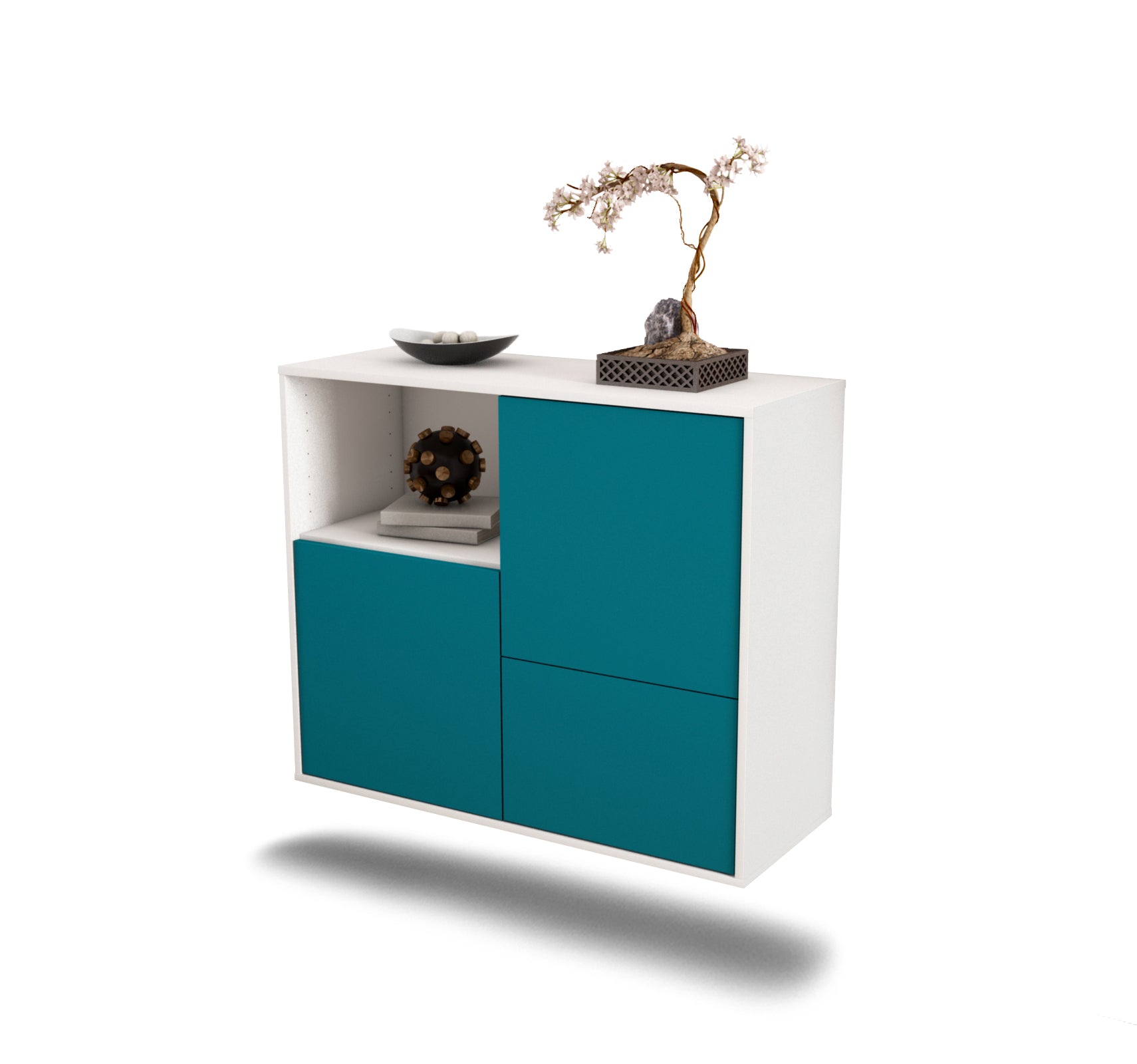 Sideboard - Carina - Design Farbakzent - Wandmontiert mit Push to open  92 cm Weiss