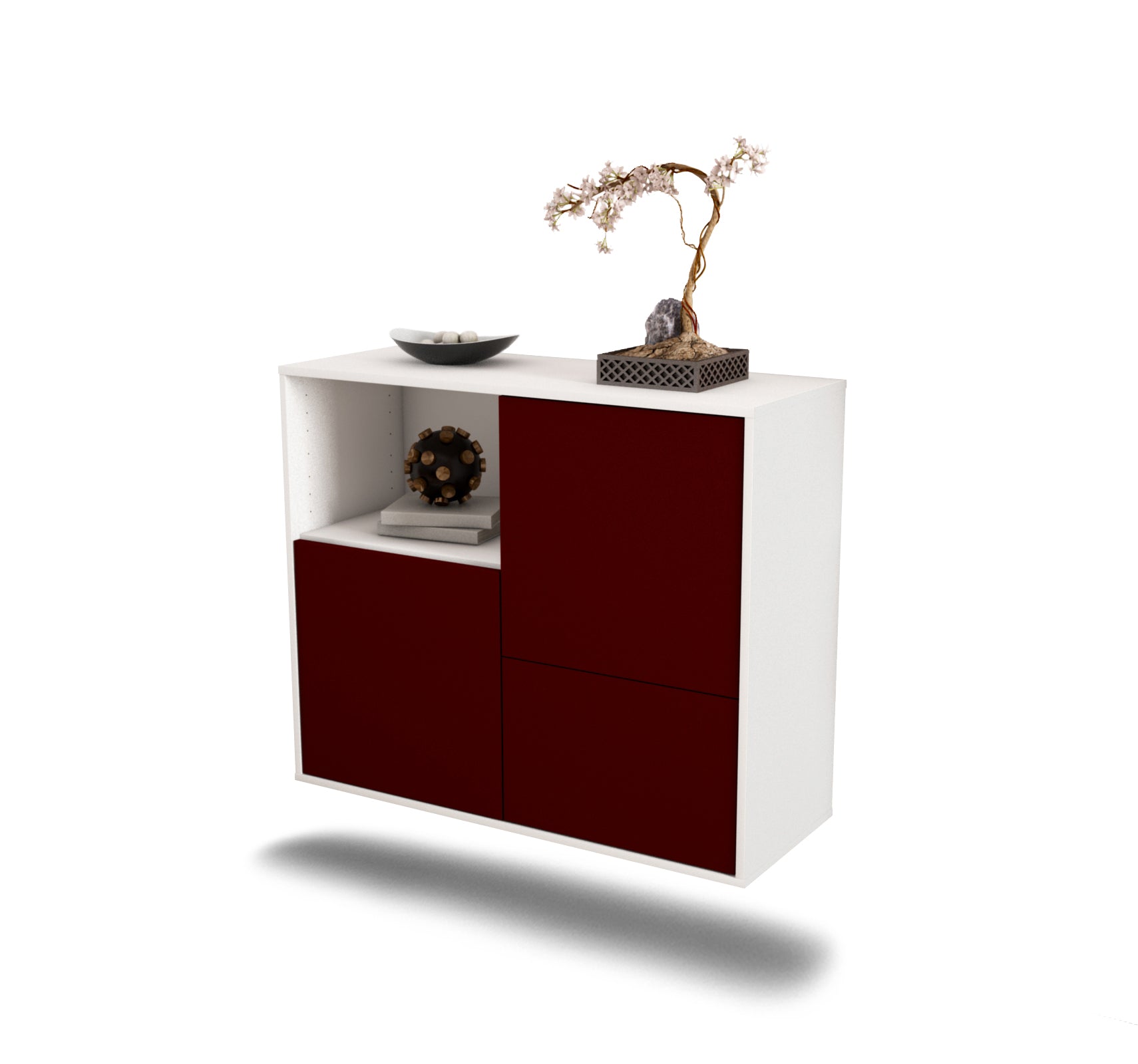 Sideboard - Carina - Design Farbakzent - Wandmontiert mit Push to open  92 cm Weiss