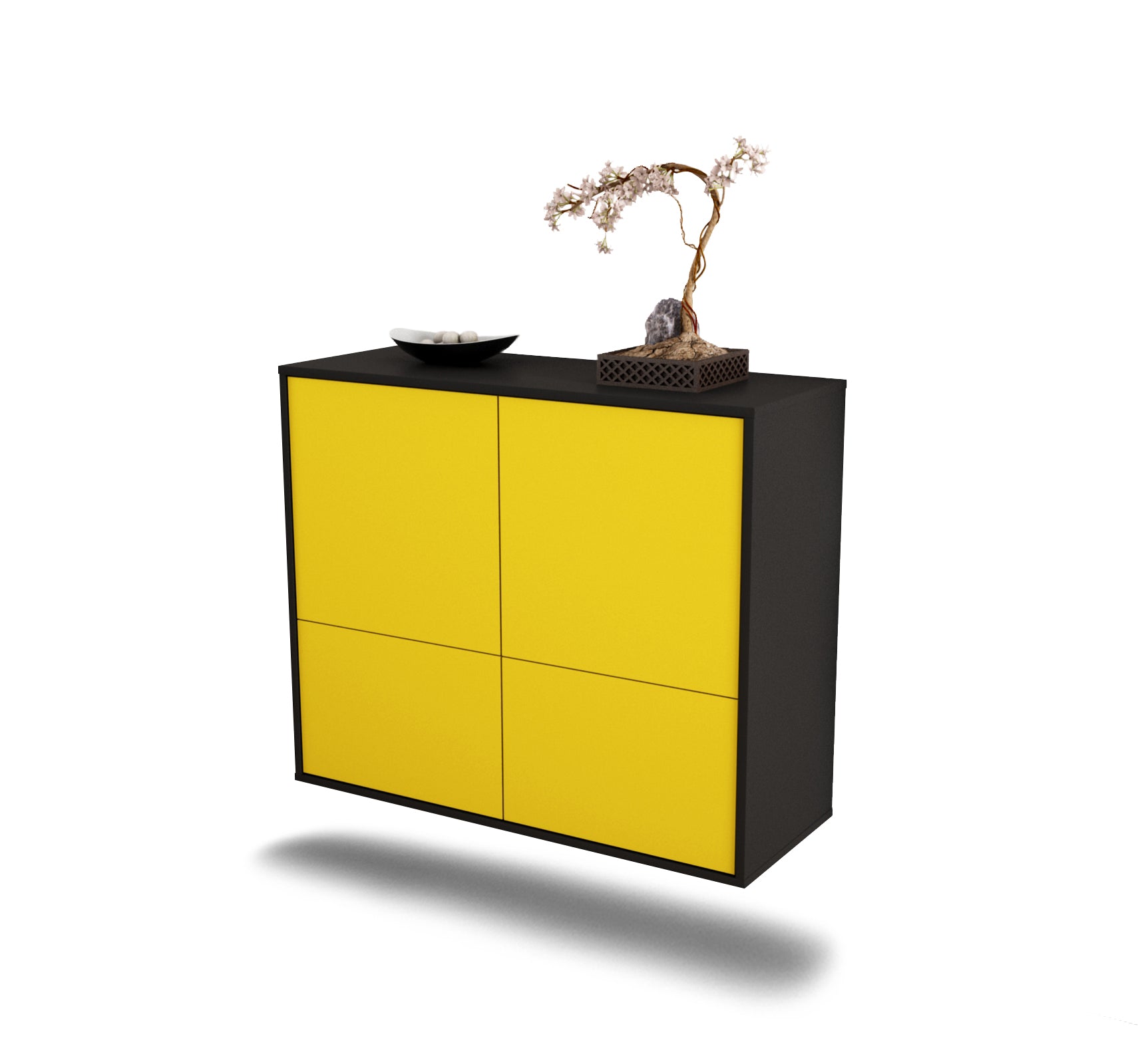 Sideboard - Cara - Design Farbakzent - Wandmontiert mit Push to open  92 cm Anthrazit