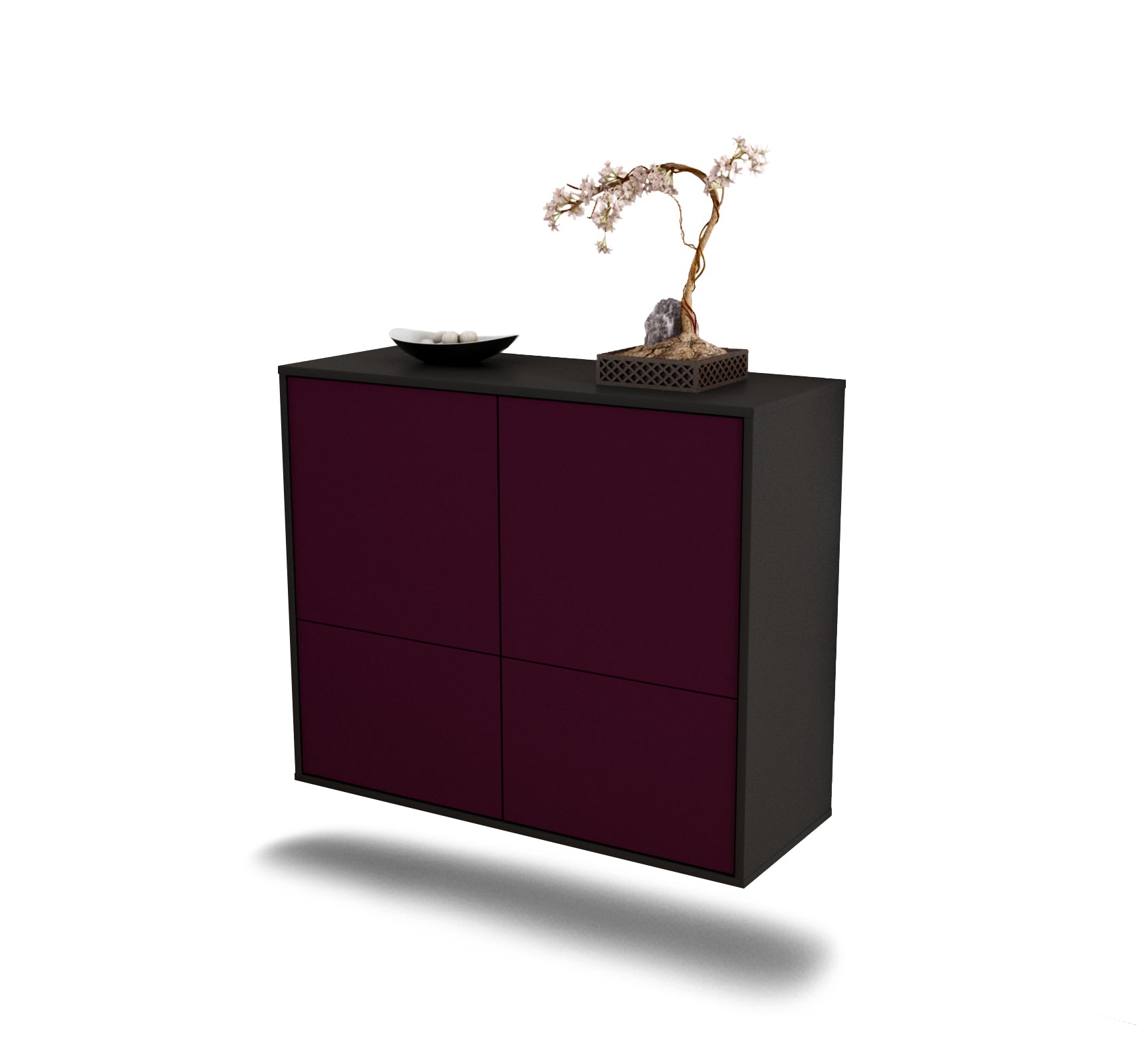 Sideboard - Cara - Design Farbakzent - Wandmontiert mit Push to open  92 cm Anthrazit