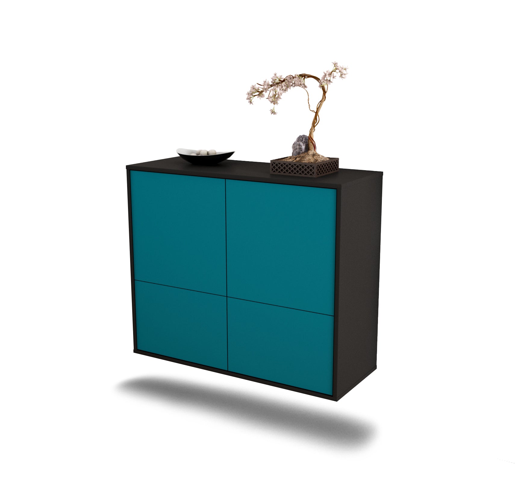 Sideboard - Cara - Design Farbakzent - Wandmontiert mit Push to open  92 cm Anthrazit