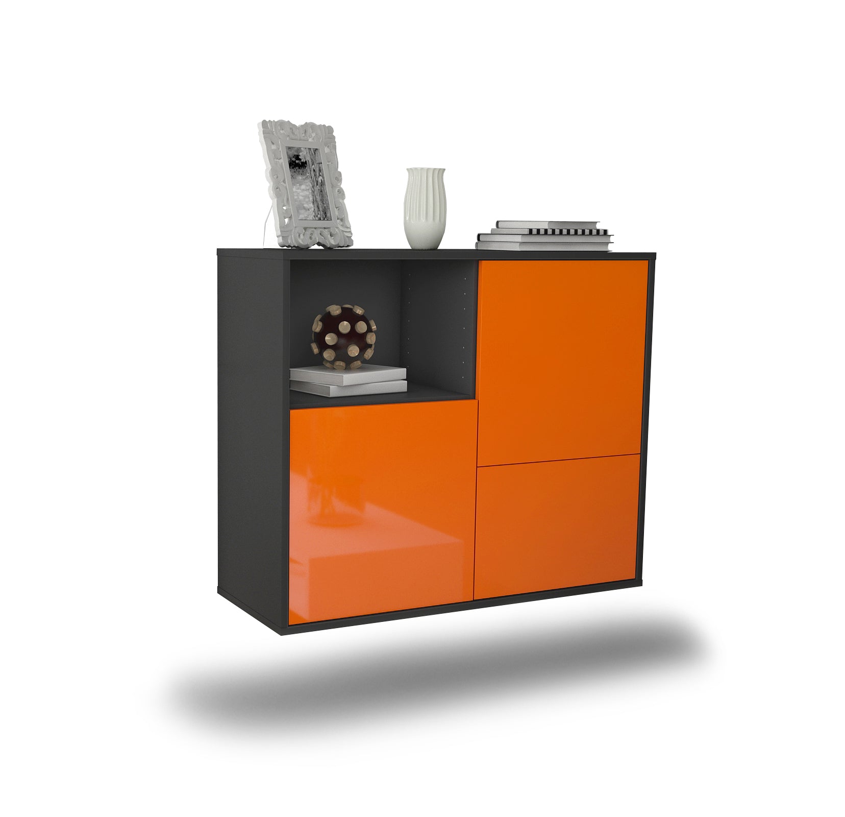 Sideboard - Carina - Design Hochglanz - Wandmontiert mit Push to open  92 cm Anthrazit