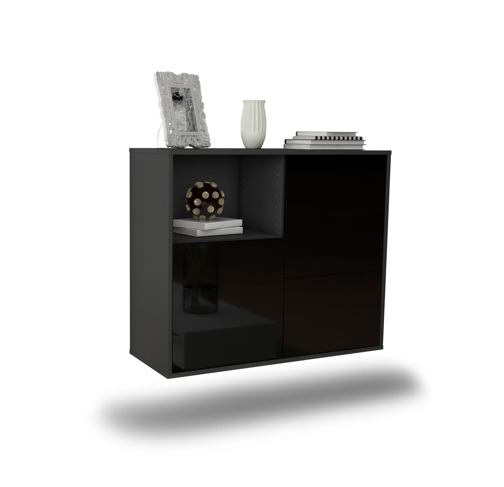 Sideboard - Carina - Design Hochglanz - Wandmontiert mit Push to open  92 cm Anthrazit