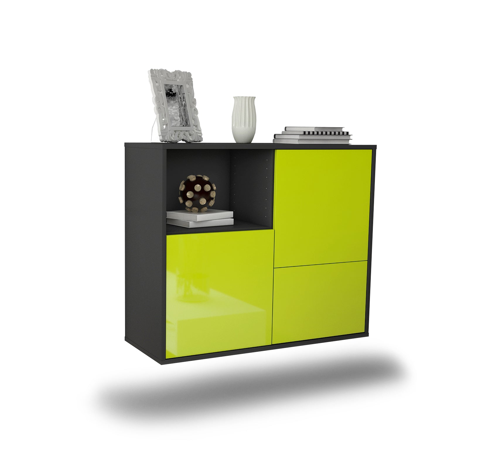 Sideboard - Carina - Design Hochglanz - Wandmontiert mit Push to open  92 cm Anthrazit