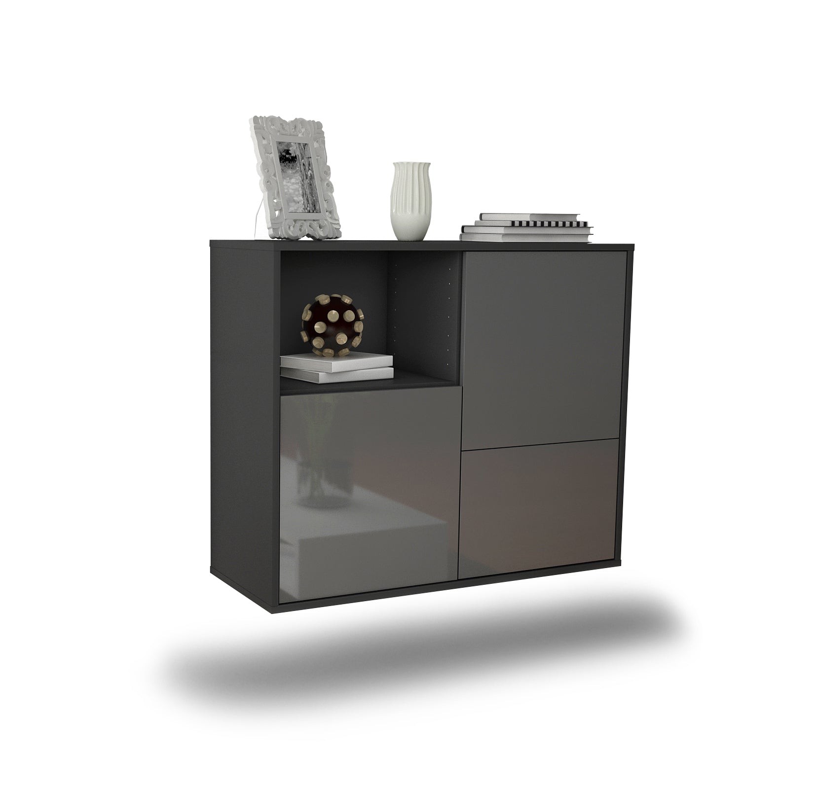 Sideboard - Carina - Design Hochglanz - Wandmontiert mit Push to open  92 cm Anthrazit