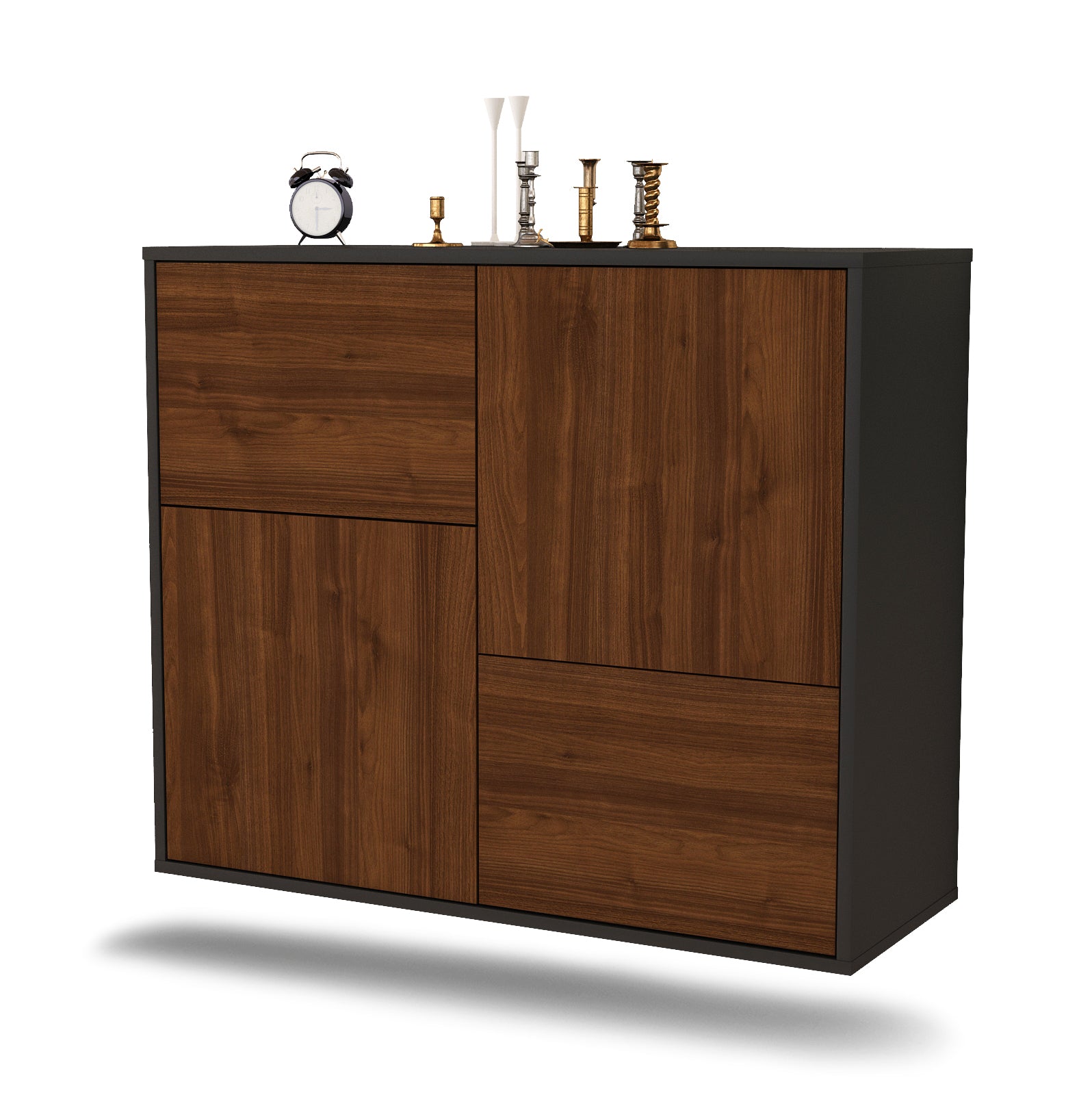 Sideboard - Carla - Design Holzdekor - Wandmontiert mit Push to open  92 cm Anthrazit