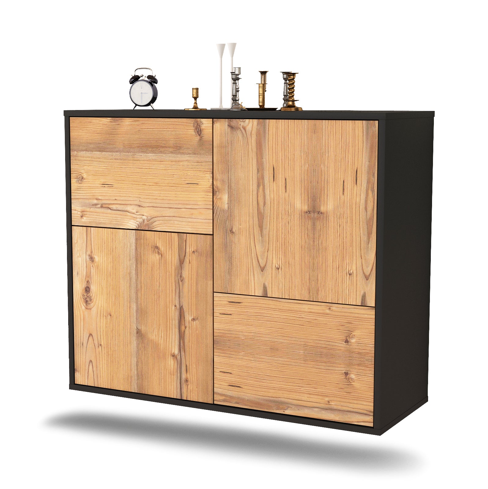 Sideboard - Carla - Design Holzdekor - Wandmontiert mit Push to open  92 cm Anthrazit