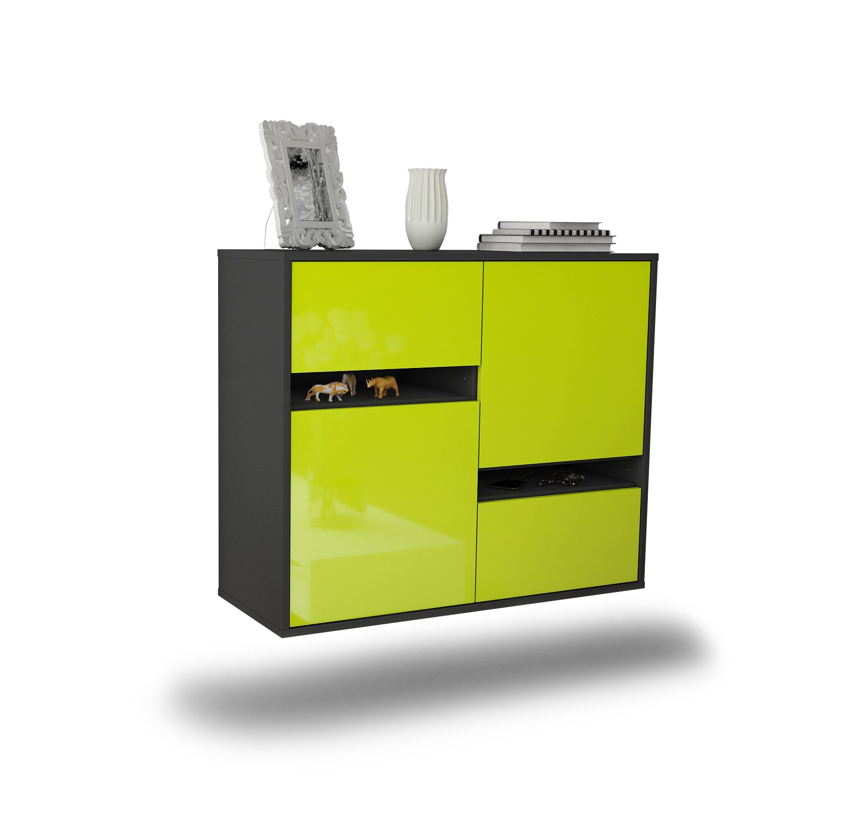 Sideboard - Carlotta - Design Hochglanz - Wandmontiert mit Push to open  92 cm Anthrazit