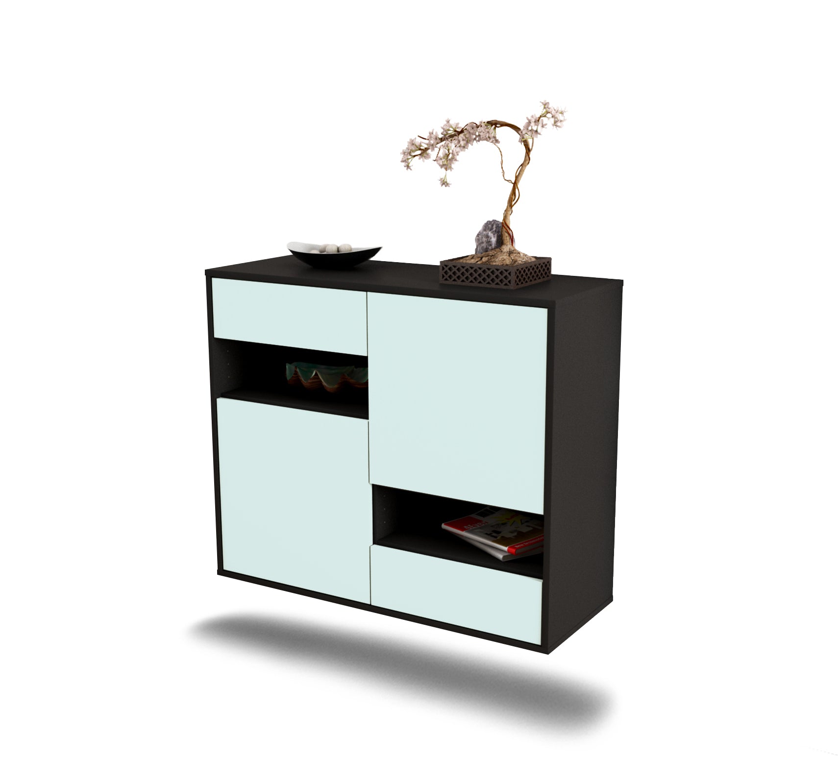 Sideboard - Carmelina - Design Farbakzent - Wandmontiert mit Push to open  92 cm Anthrazit