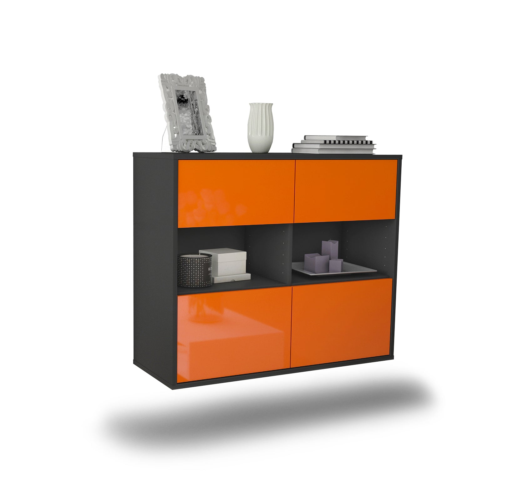 Sideboard - Carmen - Design Hochglanz - Wandmontiert mit Push to open  92 cm Anthrazit