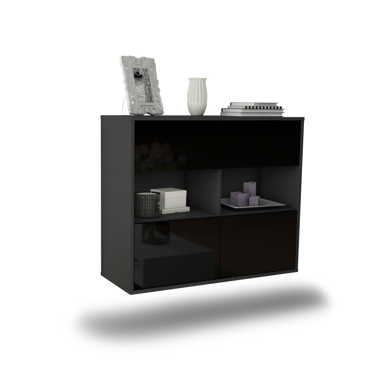 Sideboard - Carmen - Design Hochglanz - Wandmontiert mit Push to open  92 cm Anthrazit