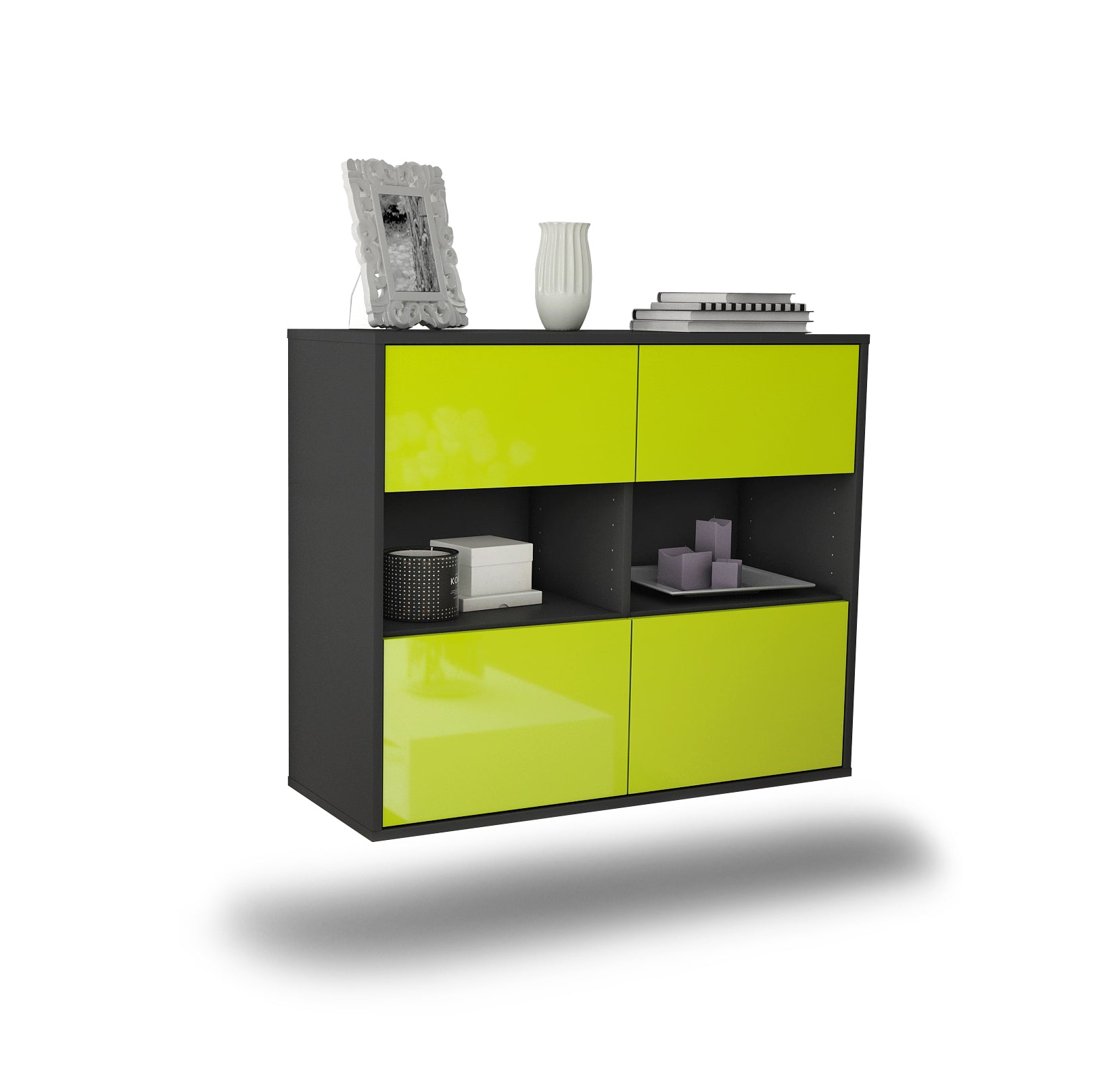 Sideboard - Carmen - Design Hochglanz - Wandmontiert mit Push to open  92 cm Anthrazit