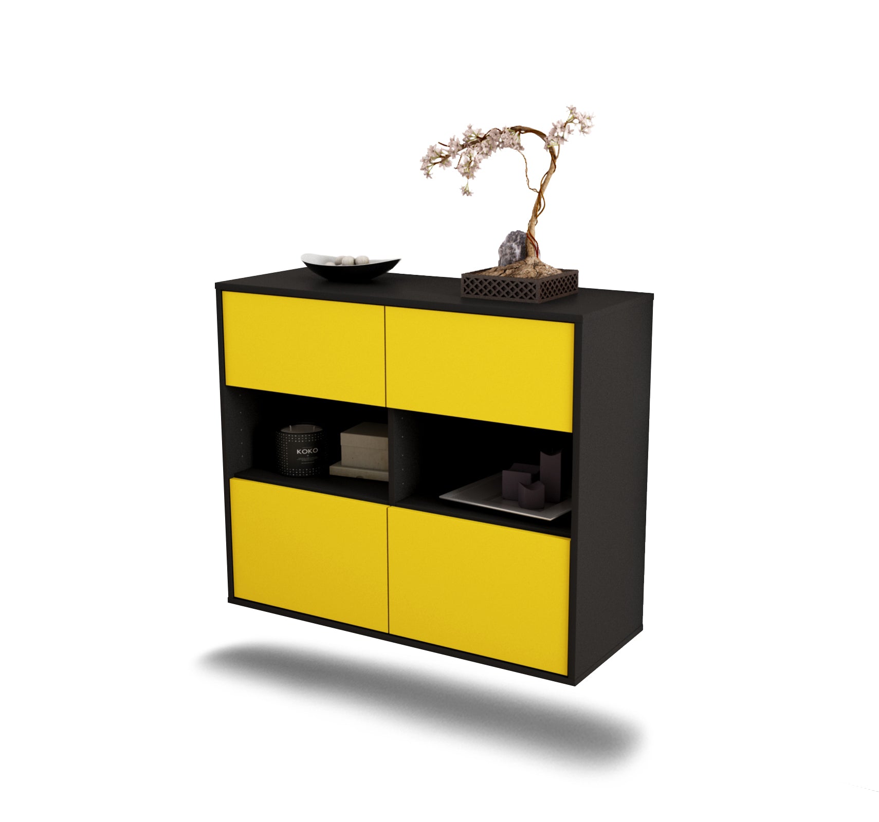 Sideboard - Carmen - Design Farbakzent - Wandmontiert mit Push to open  92 cm Anthrazit