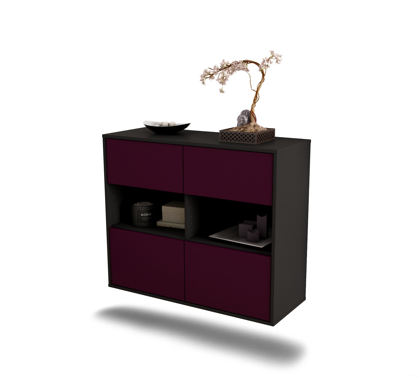 Sideboard - Carmen - Design Farbakzent - Wandmontiert mit Push to open  92 cm Anthrazit