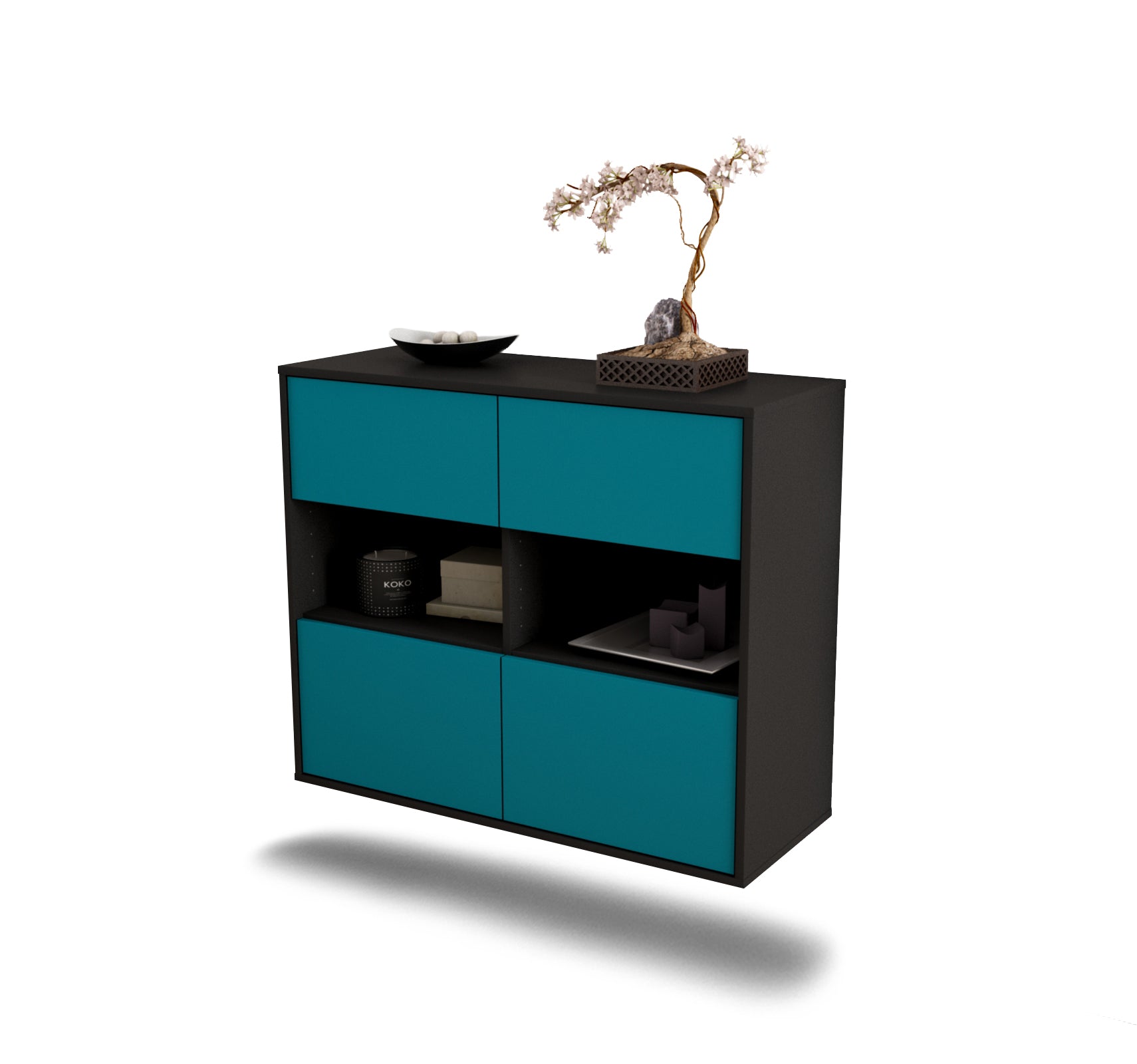 Sideboard - Carmen - Design Farbakzent - Wandmontiert mit Push to open  92 cm Anthrazit