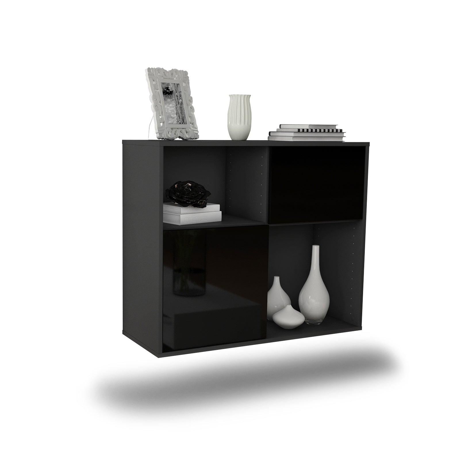 Sideboard - Carola - Design Hochglanz - Wandmontiert mit Push to open  92 cm Anthrazit